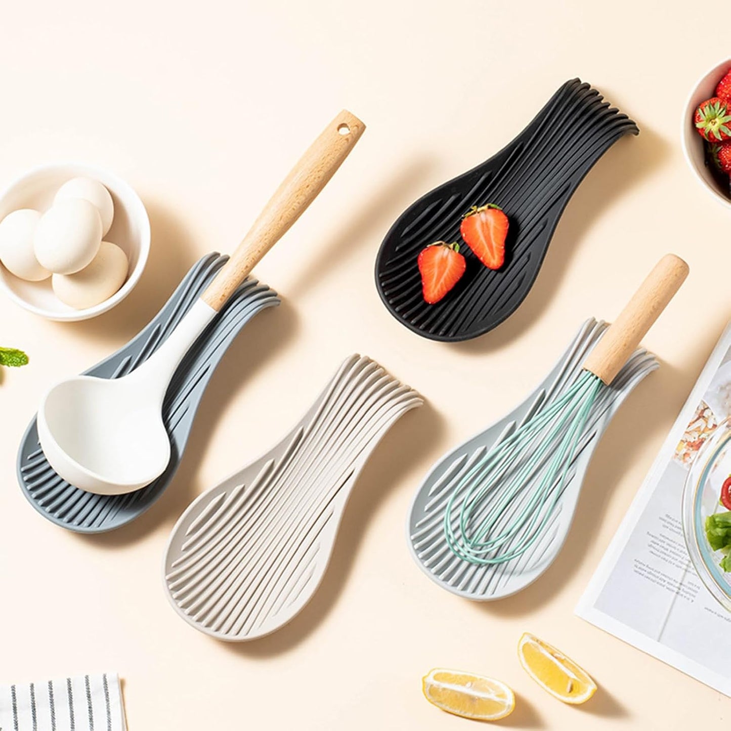 Stove Top Spoon Rest - Heat Resistant & Non-Slip Silicone Holder for Kitchen Counter, Large Cooking Utensil Rest(Dark Gray)