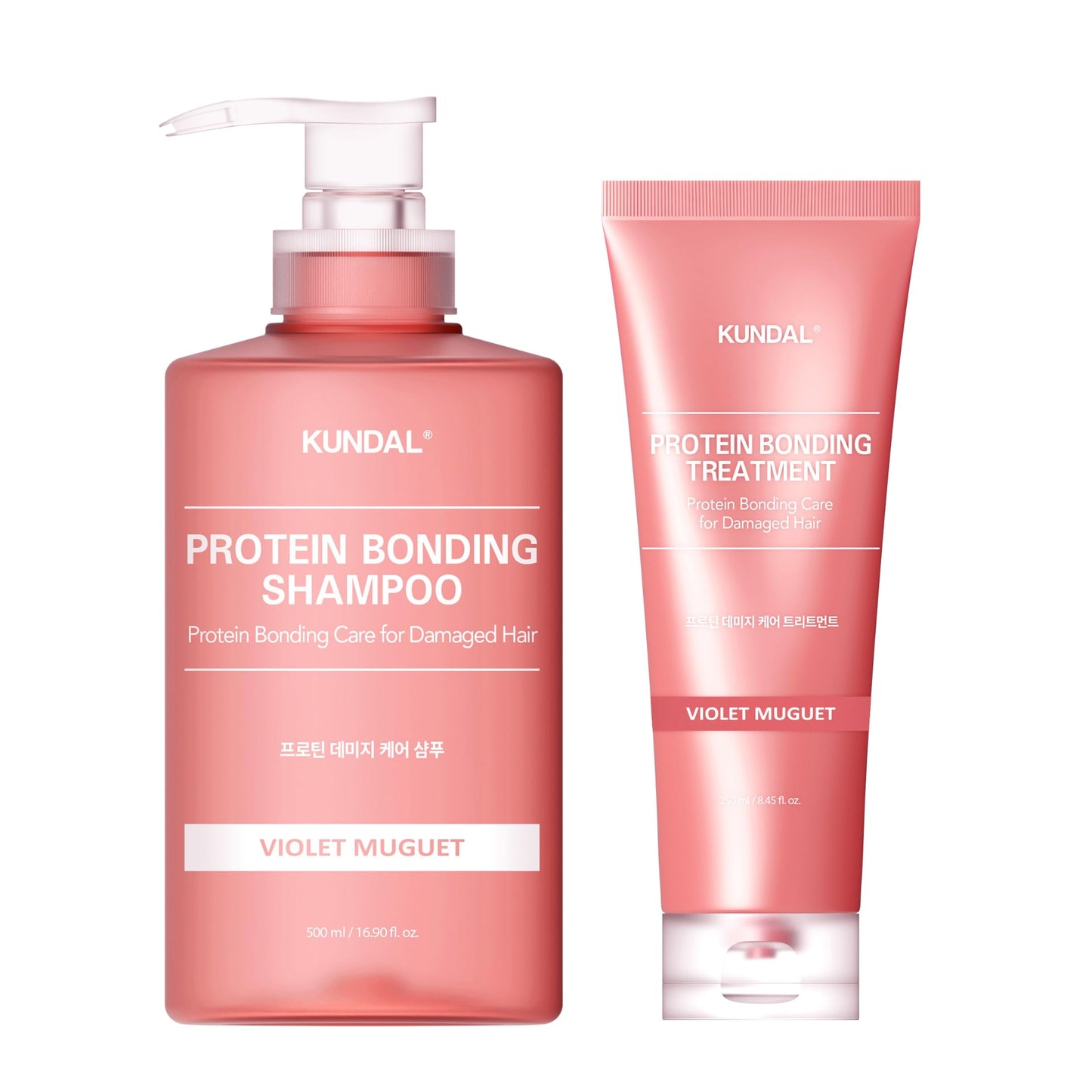 KUNDAL Protein Bonding Shampoo and Conditioner Set [Violet Muguet] - Korean Hair Care, Damage Repair, Frizz Control, Heat Protection, Pink-Glam Complex, 16.9fl oz/ 6.76fl oz (Pack of 2)