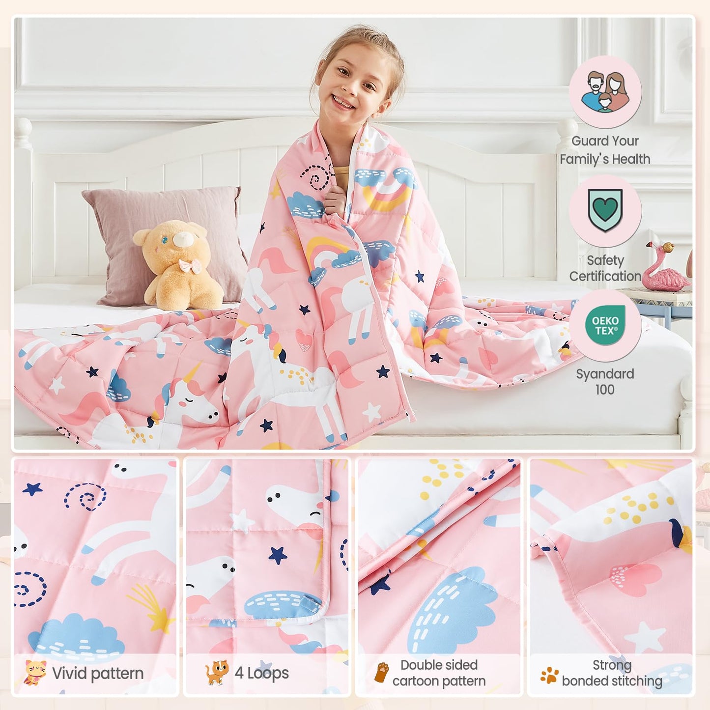 HOSUKKO Weighted Blanket - 5 lbs Pink Unicorn Heavy Blanket - Breathable Blanket(36 * 48 inches, 5 lbs)