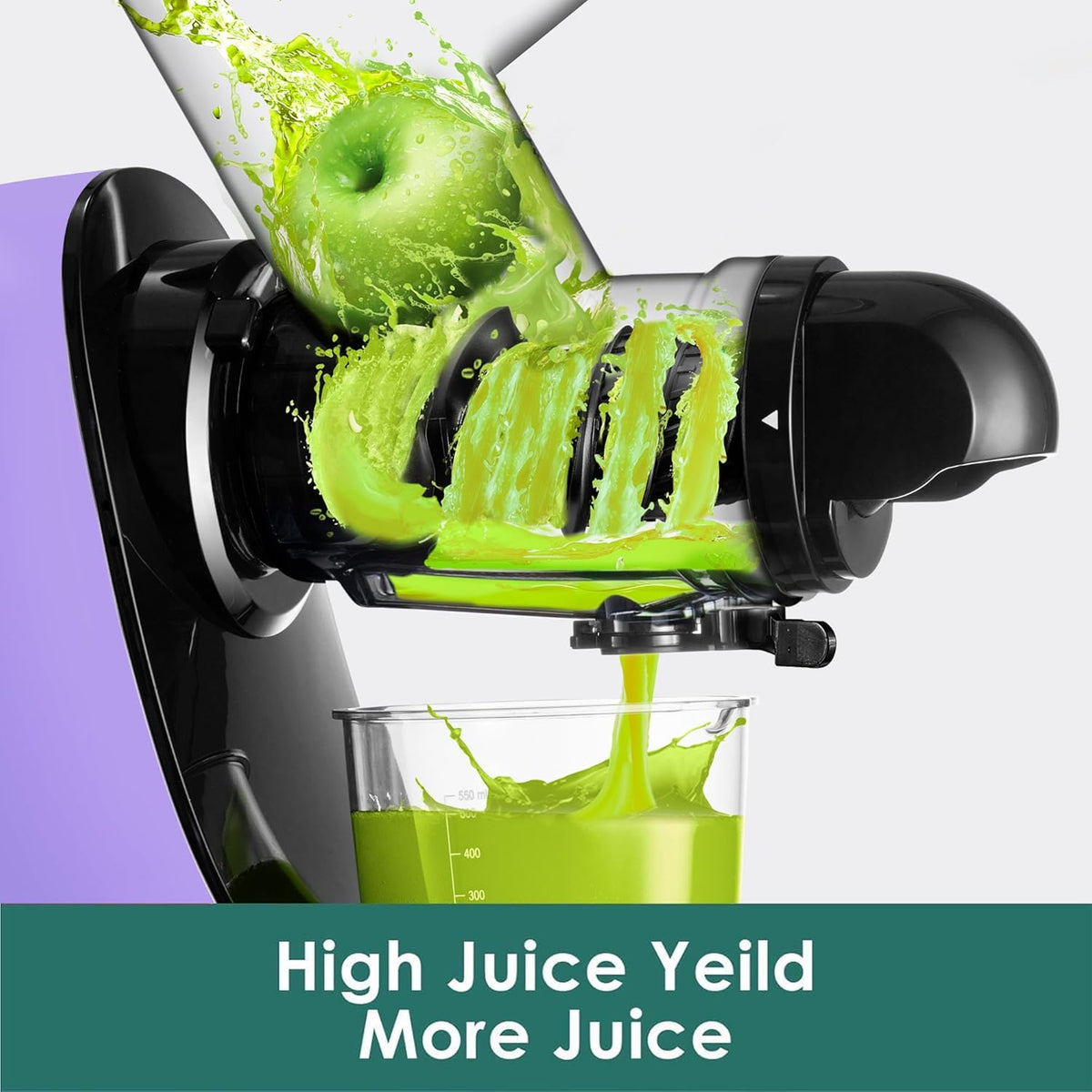 Masticating Slow Juicers, Fretta Wide Feeding Chute Cold Press Juicer, BPA-Free, Celery Juicer, Juicer Extractor with Quite DC Motor & Reverse Function, 2 Speed, 200W(Taro Purple)