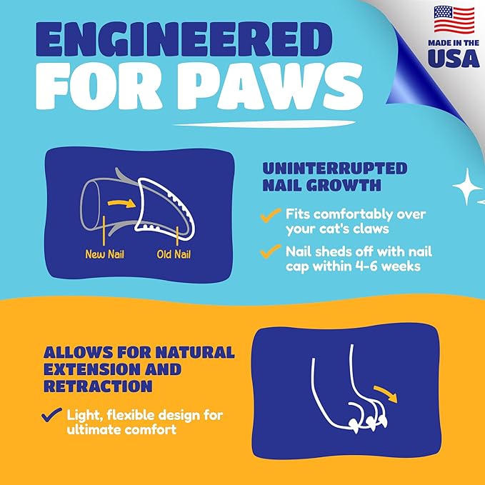 Soft Claws Cat Nail Caps for Medium Cats – (Red, Blue & Gold, 40 Caps) – Made in USA – Veterinarian-Developed | Scratch Protection, Easy to Apply, Long-Lasting Soft Nail Covers for Cats