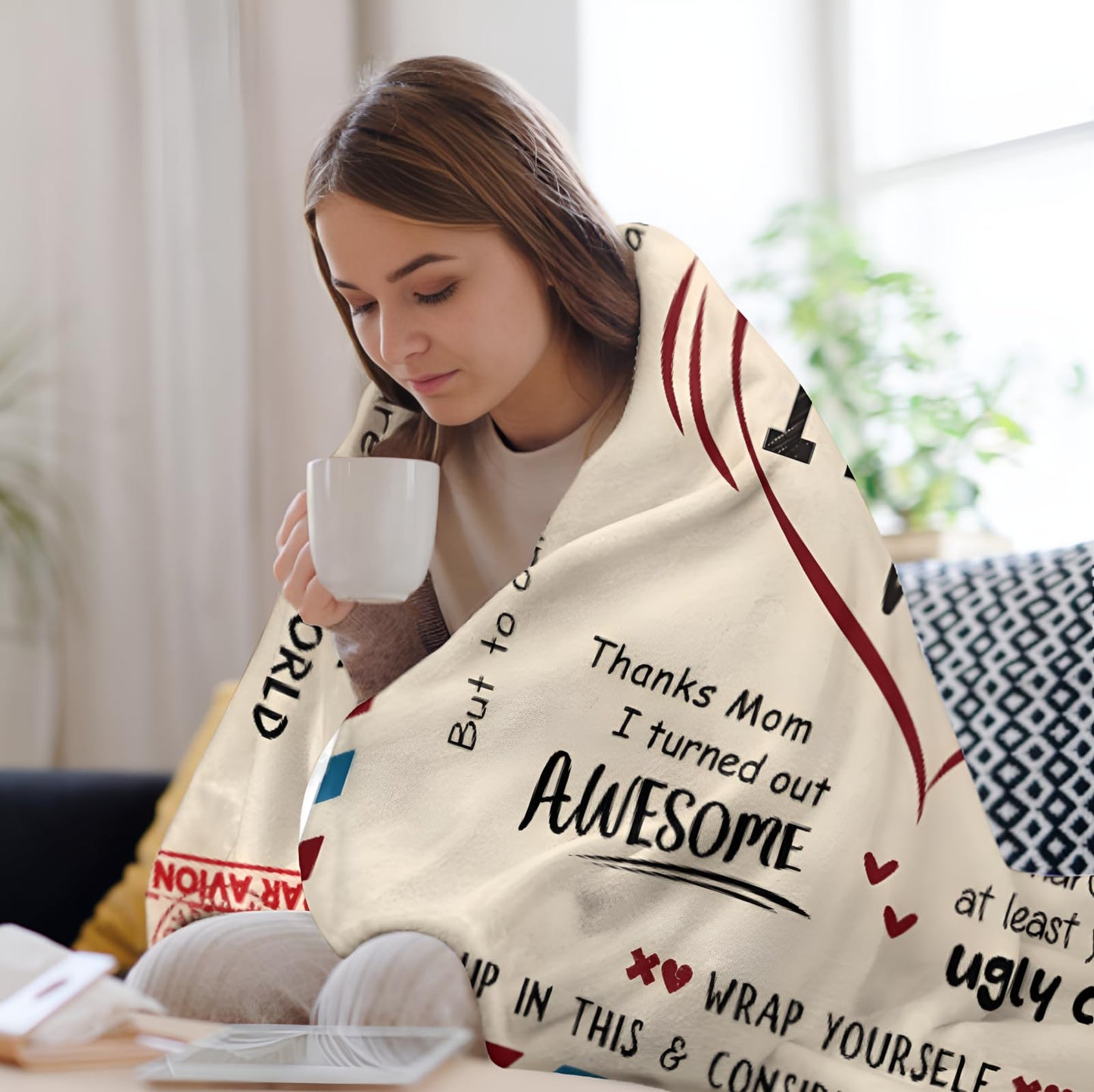 HEOSHIULY Mom Blanket Birthday Gifts from Daughter/Son, Soft Throw Blankets Women Mom Gifts Fleece for Anniversary, Mothers' Day, Envelope Letter Design, 50X60