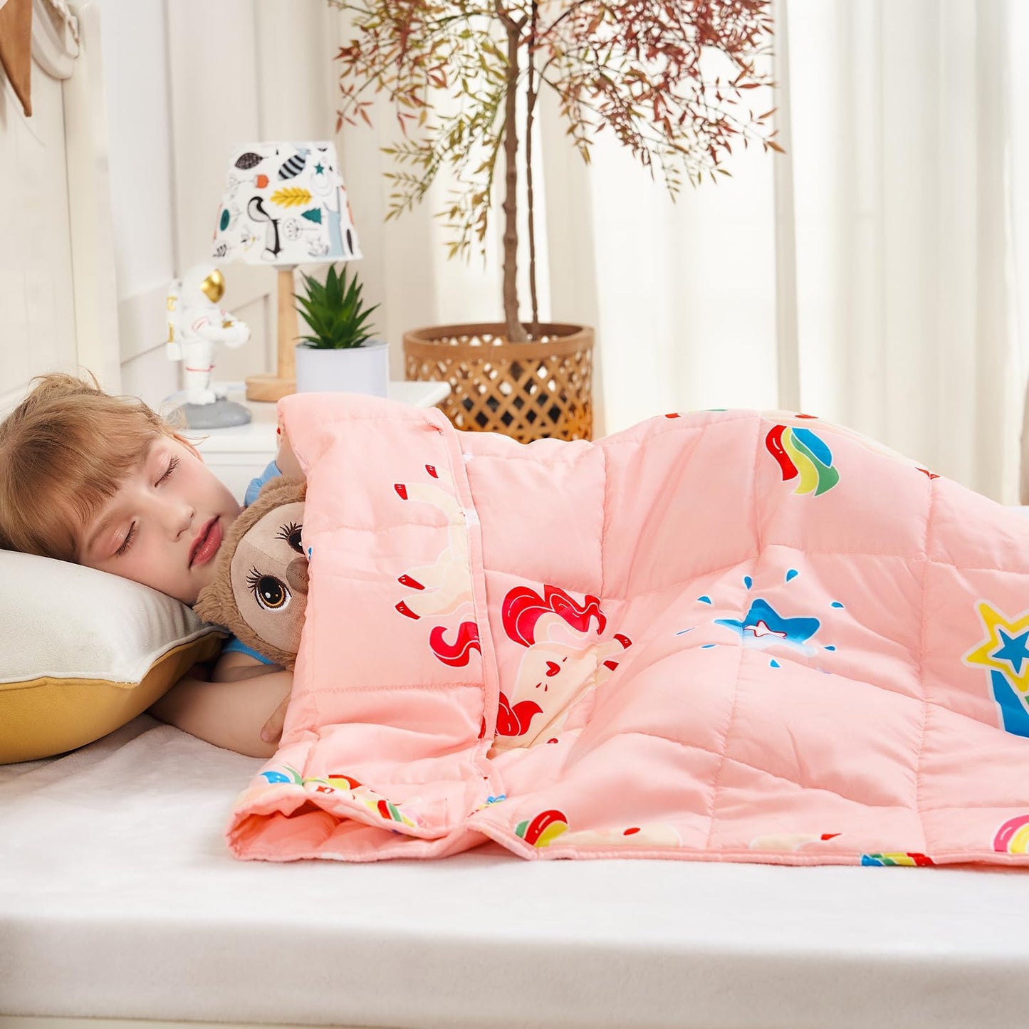 yescool Pink Weighted Blanket 5 Pounds Cooling Weighted Lap Blanket, Rainbow Unicorn Heavy Blankets, Breathable Weighted Throw Blanket for 40-60lbs, 36"x48"