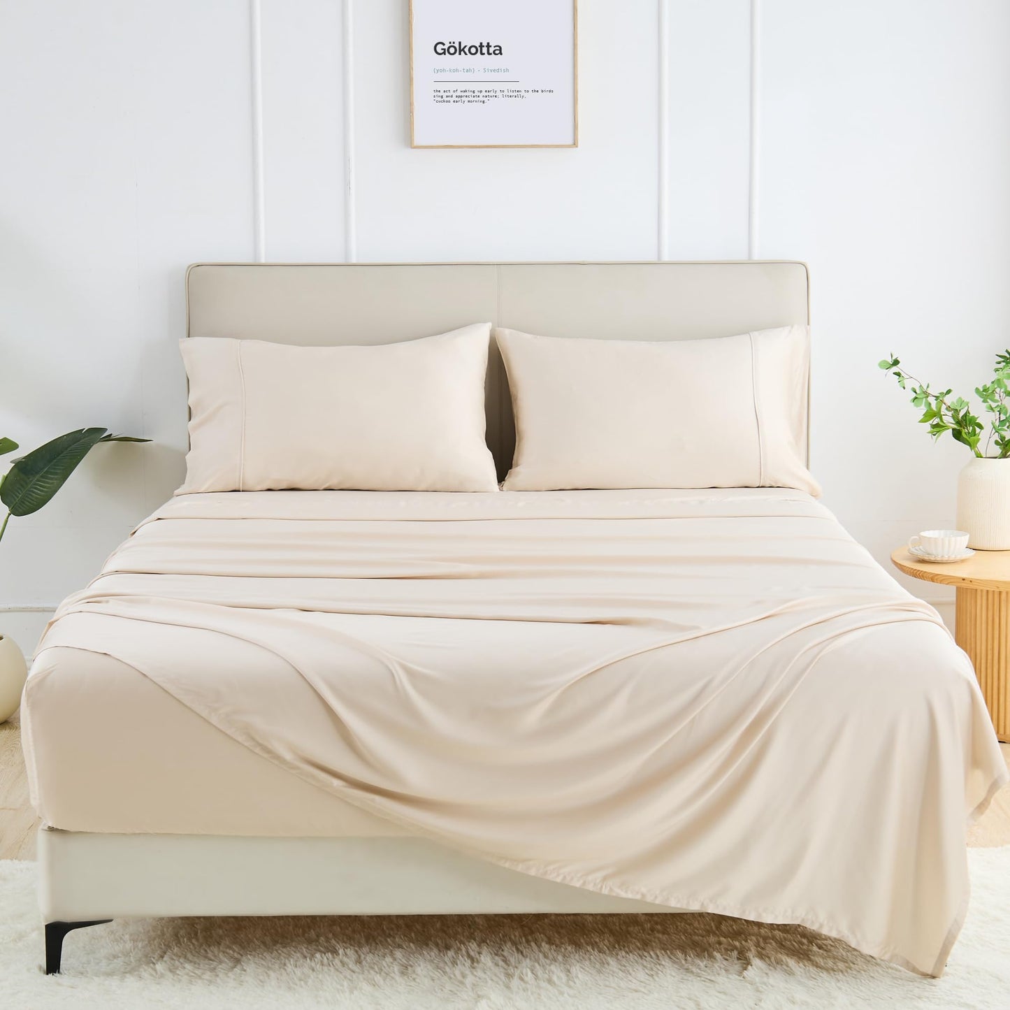 GOKOTTA Full Size Bed Sheets,Soft Cooling Breathable Sheets,15" Deep Pocket Full Size Sheets with Elastic Corner Straps, Moisture Wicking,Double Stitching