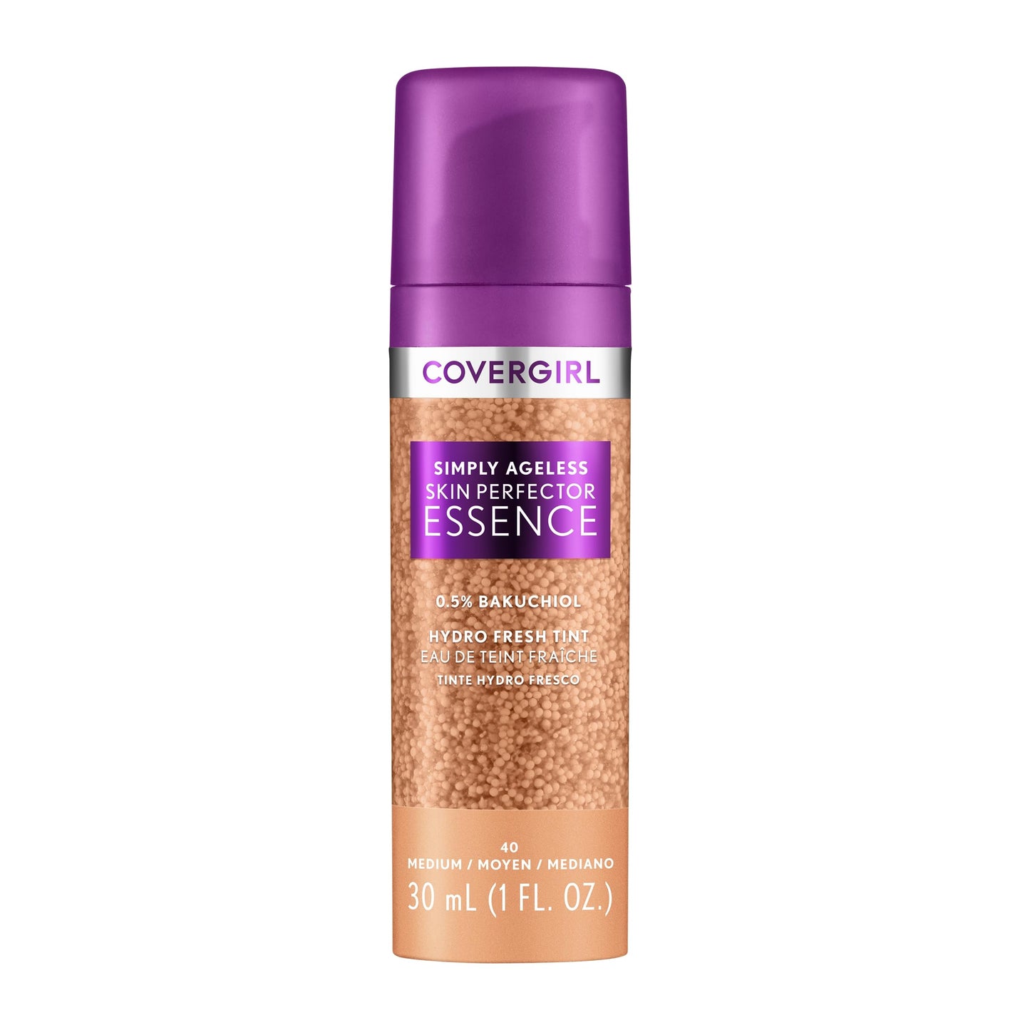 Covergirl Simply Ageless Skin Perfector Essence Foundation, 40 Medium, Tinted Skincare Makeup Hybrid, Sheer Tint, Radiant Finish,Glowy Finish, Vegan Formula, 1.0oz