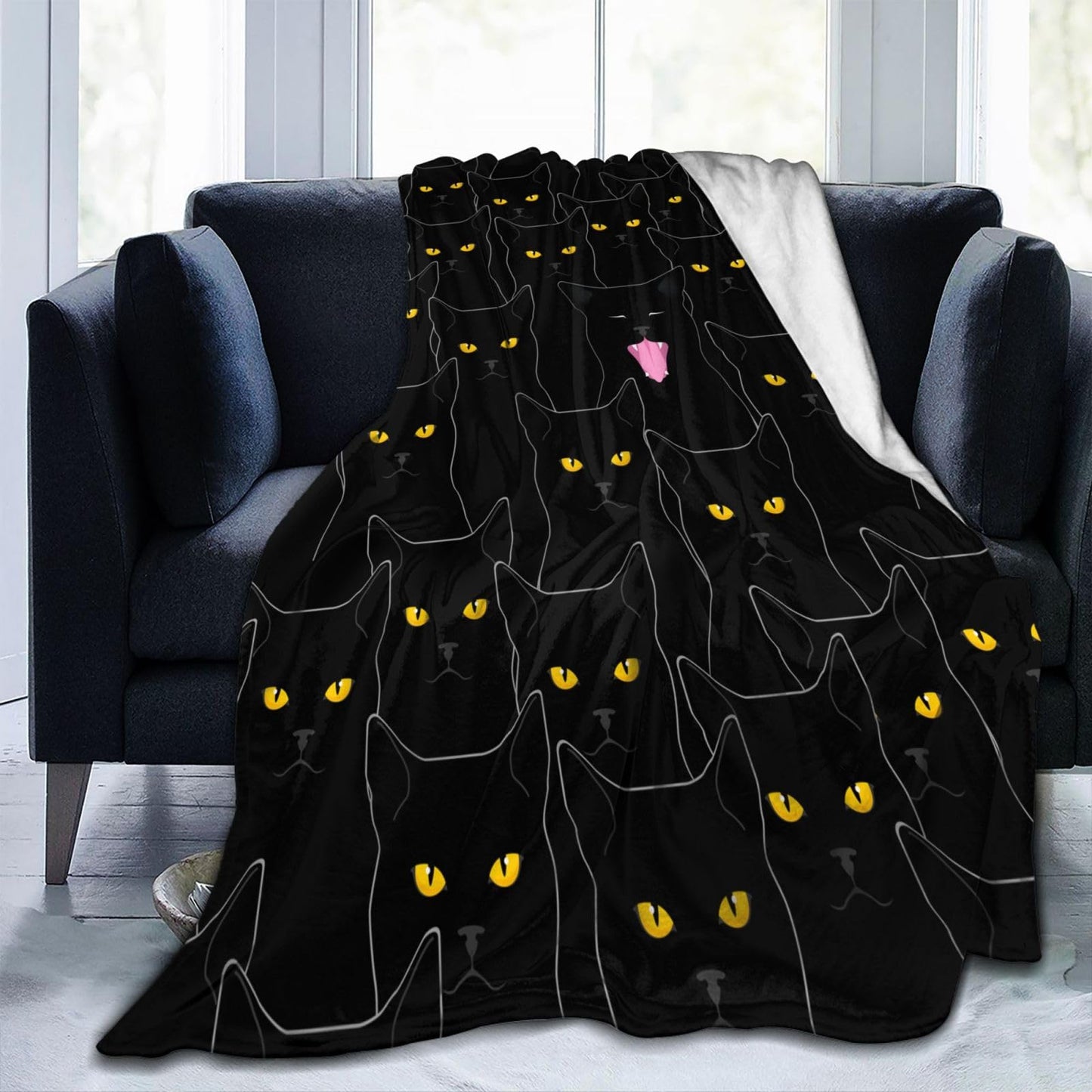 Black Cat Fleece Throw Blanket Soft Flannel Plush Lightweight Warm Cozy Blanket for Men Women Couch Bed Sofa Travel 80"x60"