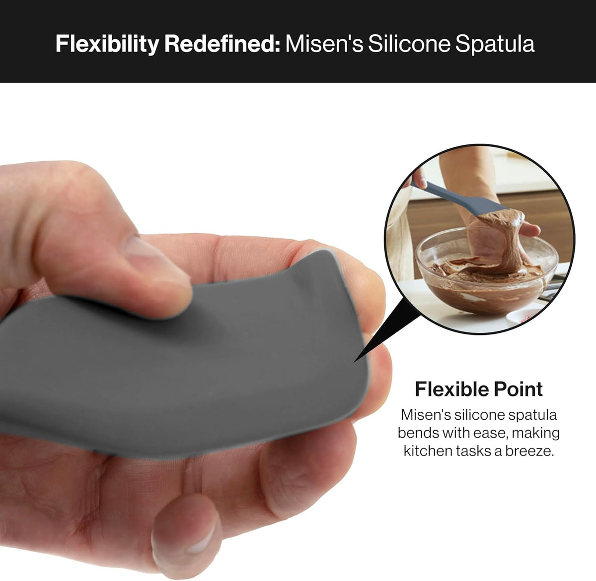 Misen Nonstick-Safe Silicone Spatula - Dishwasher Safe, Heat Resistant - Versatile Professional-Grade Kitchen Tool for Pancakes, Eggs, and Baking - Strong, Flexible, Durable Rubber Utensil - Gray