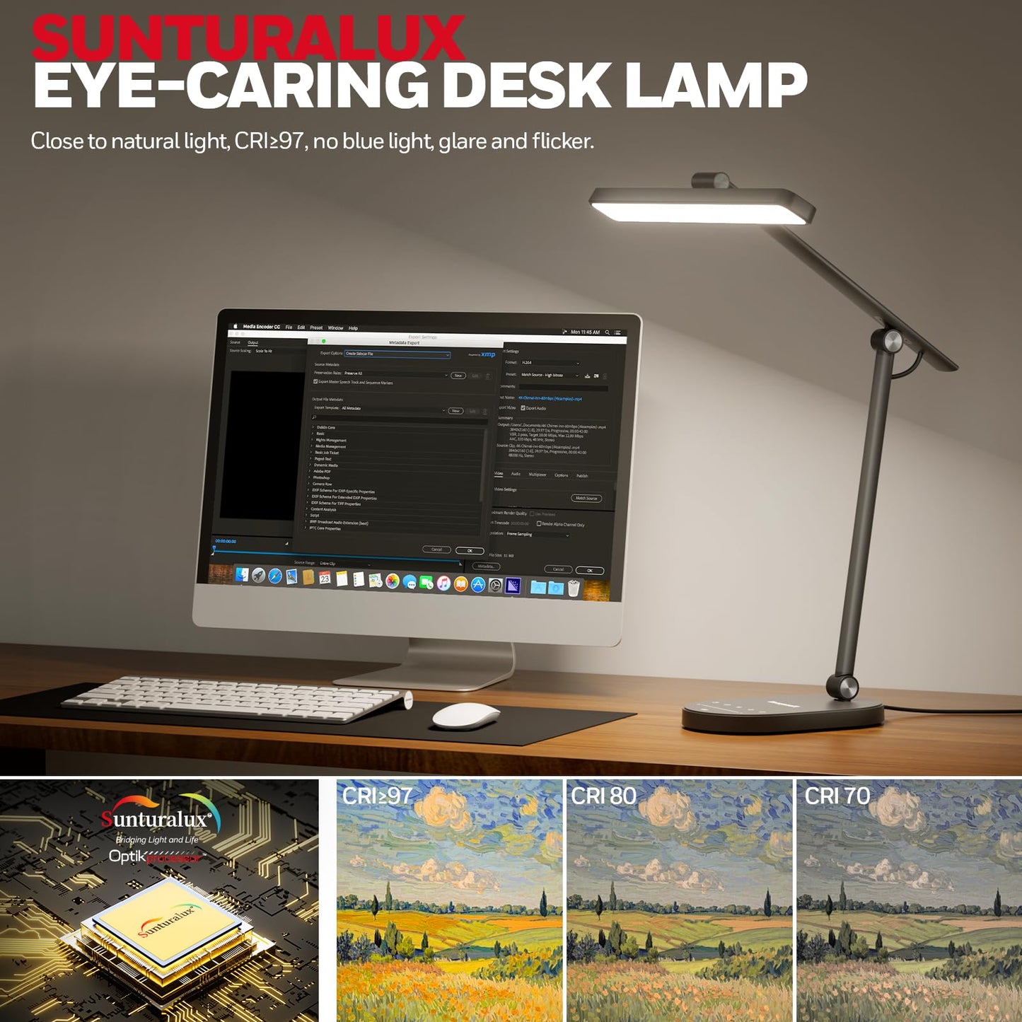 Honeywell Desk Lamp for Home Office, H4 Sunturalux™ Eye-Caring LED Desk Light, 700LM Dimmable Desk Lamp with Timer, Adjustable Desk Reading Light, Touch Auto Dimming Table Lamp for Study, Bedroom