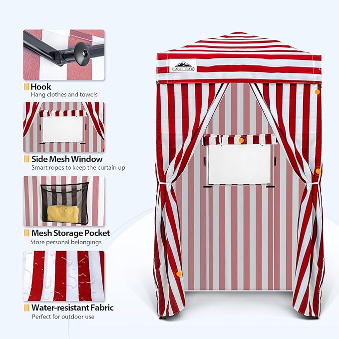 EAGLE PEAK Flex Ultra Compact 4x4 Pop-up Canopy, Sun Shelter, Changing Room, Portable Privacy Canopy Cabana for Pool, Fashion Photoshoots, or Camping, 4x4 ft, Red/White