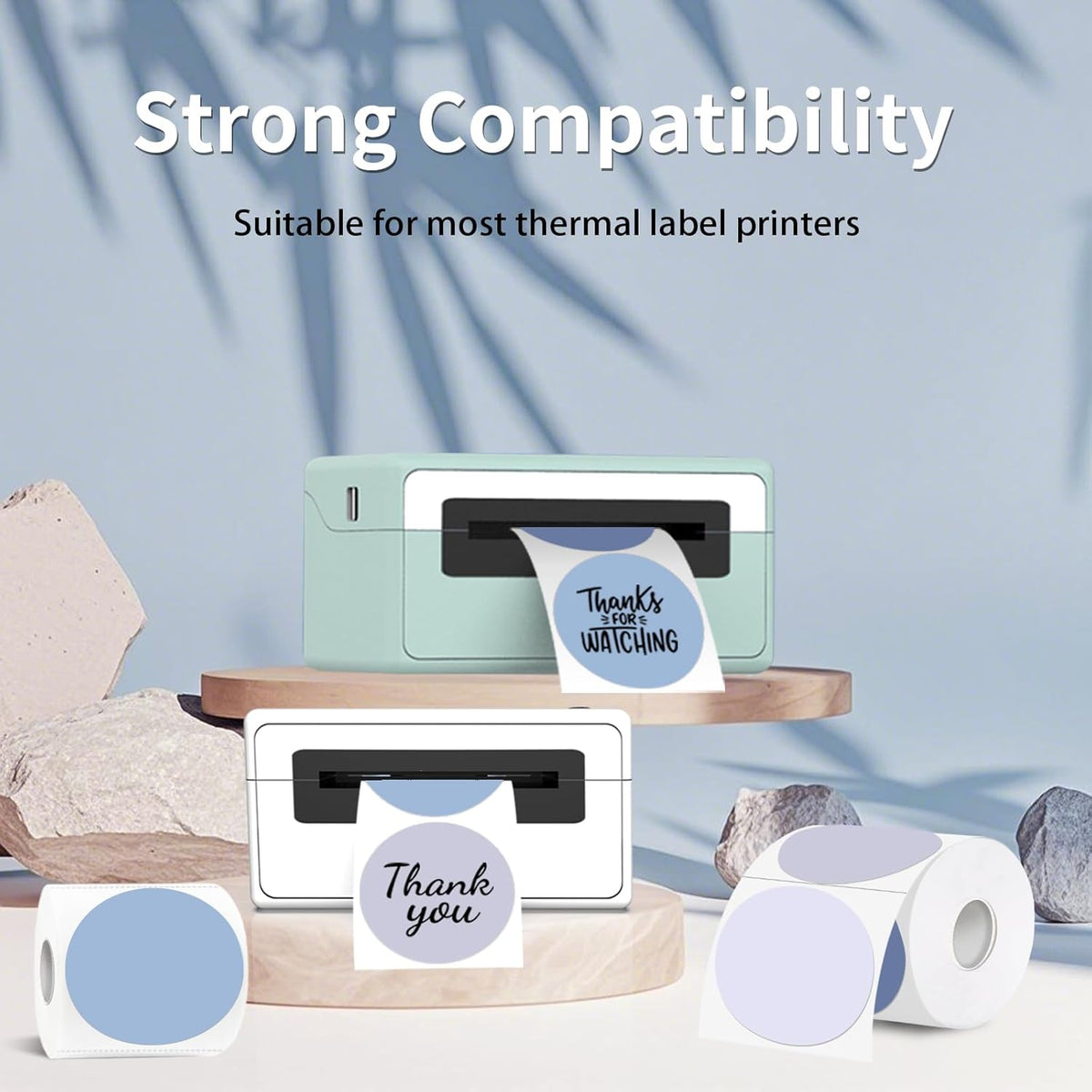 Thermal Label,3 Inch Purple Gradient Round Thermal Printer Sticker,Self-Adhesive Round Direct Thermal Labels,Thermal Stickers for DIY Logo Design,Name Tag (300 Labels/1 Roll)