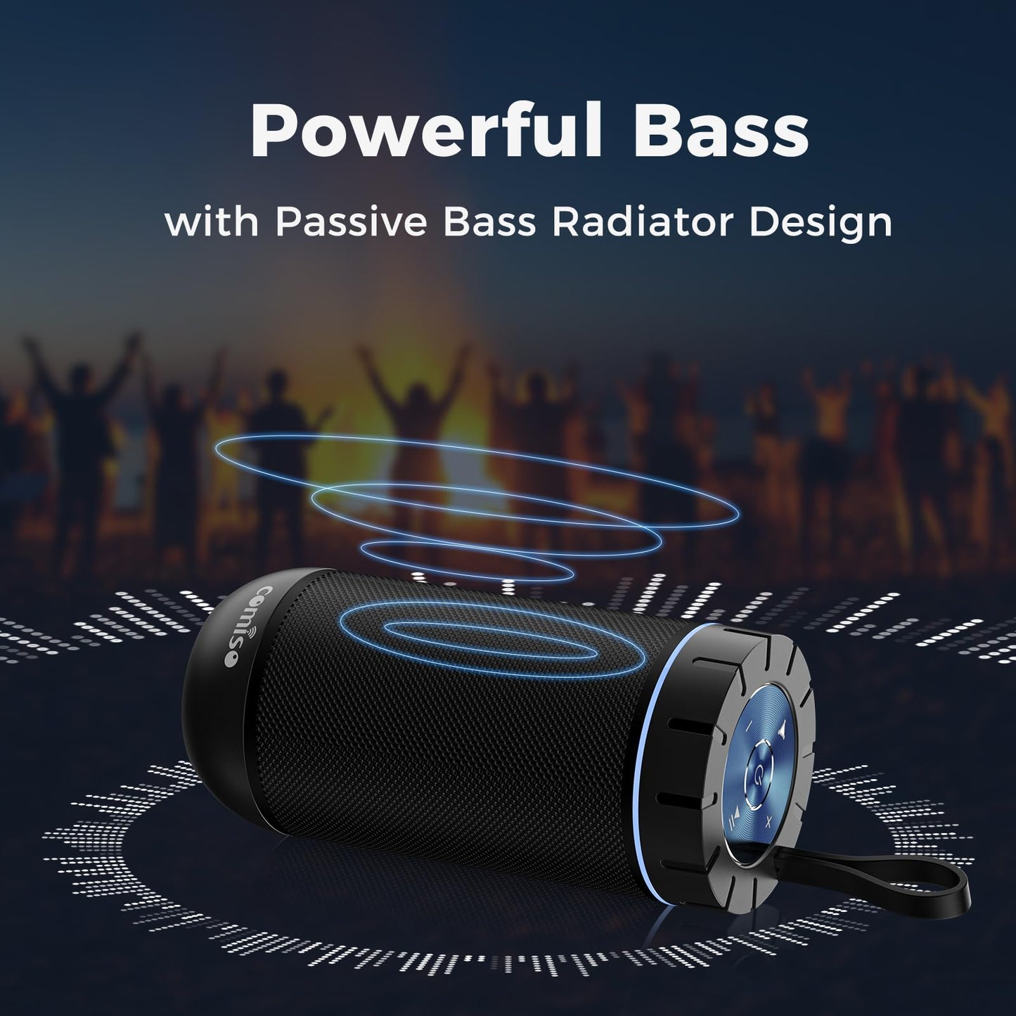 comiso Bluetooth Speaker, IP65 Waterproof Portable Speaker with 360° HD Stereo Sound, Punchy Bass, TWS Pairing, 24H Playtime, Wireless Speakers for Home/Outdoor/Camping/Beach, Gifts for Unisex
