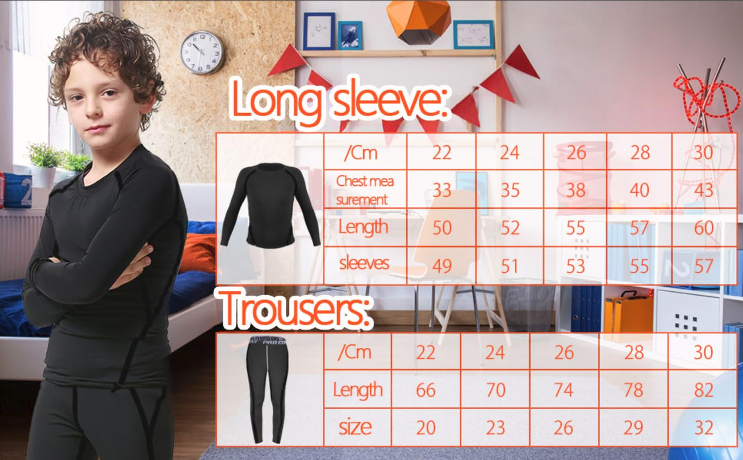 Muzikin Youth Kids'Thermal Underwear Set, Fleece-Lined Compression Shirt & Leggings, Kids Base Layer for Cold Weather Comfort, Moisture-Wicking Base Layer for Sport, Breathable Warm Thermals (30)
