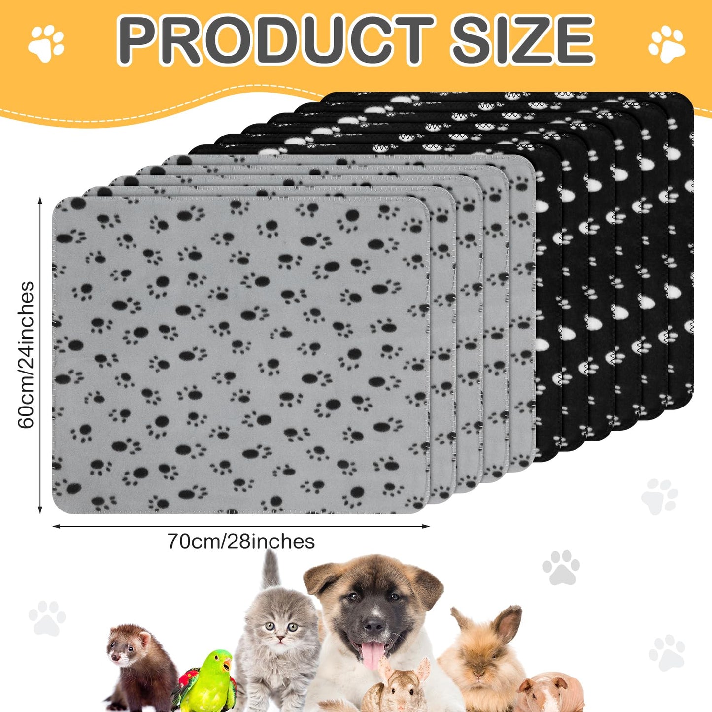 Tegeme 12 Pieces Fleece Blankets for Pets Dog Puppy Paw Print Cat Bedding Cover Blanket for Small Animals Pig Cage Liner Sleep Mat Pad Kitten Soft Warm(Classic Style,28 x 24 Inches)
