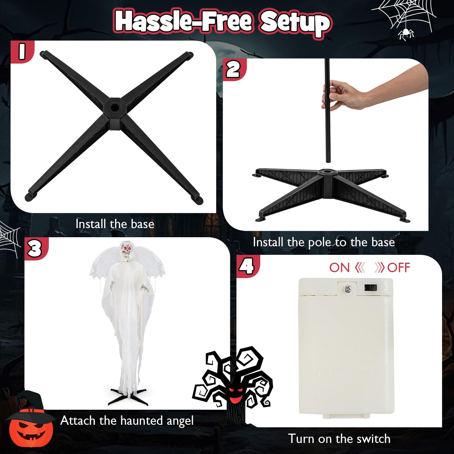 Tangkula 8.3 ft Halloween Standing Haunted Angel, Voice Activated Animatronic Ghost w/Lighted Eyes, Automatic Wing Movement & Terrifying Sounds, Holiday Skeleton Angel Decoration for Indoor Outdoor