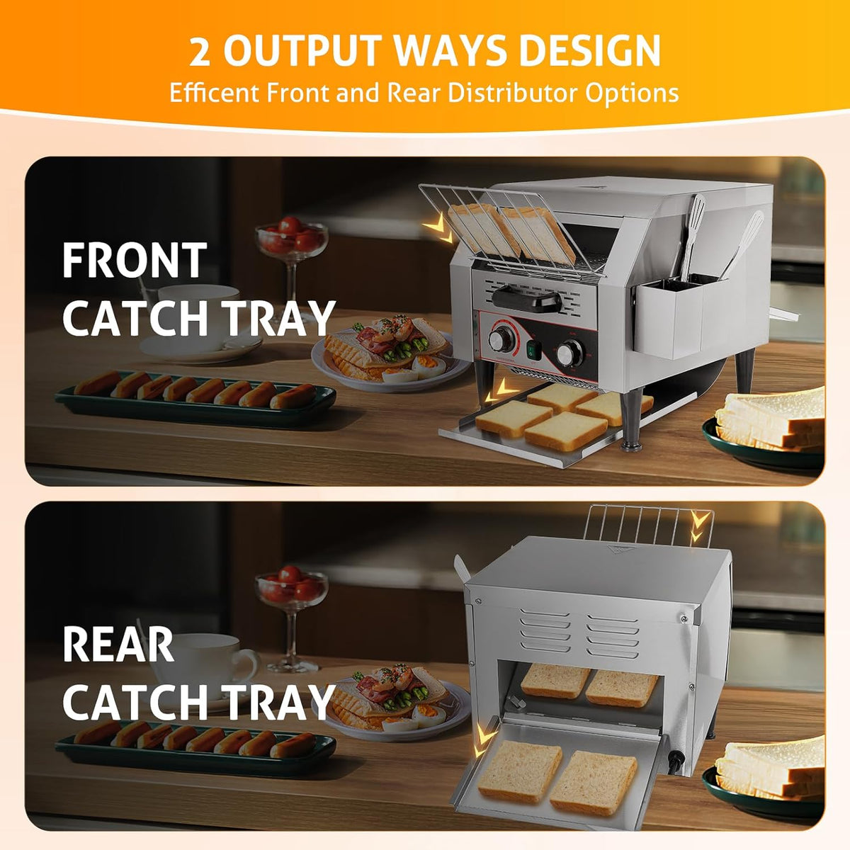 WICHEMI Commercial Toaster 300 Slices/Hour Commercial Conveyor Toaster Electric Stainless Steel Heavy Duty Toasters for Restaurant Bun Bagel Bread, 2200W