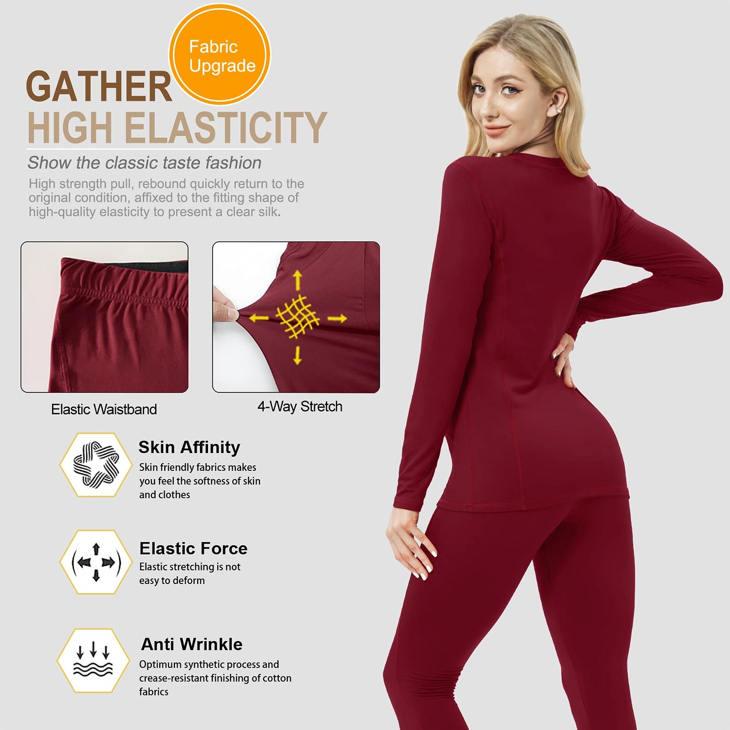 MeetHoo Thermal Underwear for Women, Winter Warm Base Layer Compression Set, Fleece Lined Long Johns Running Skiing Red