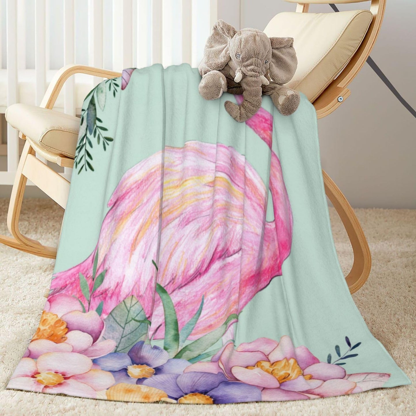 Duduho Pink Flamingo Watercolor Floral Bed Blanket Ultra Soft Throw Blanket All Season Warm Light Weight Cozy Plush Blankets for Home Bedroom Sofa Chair Travel, 50"X40"
