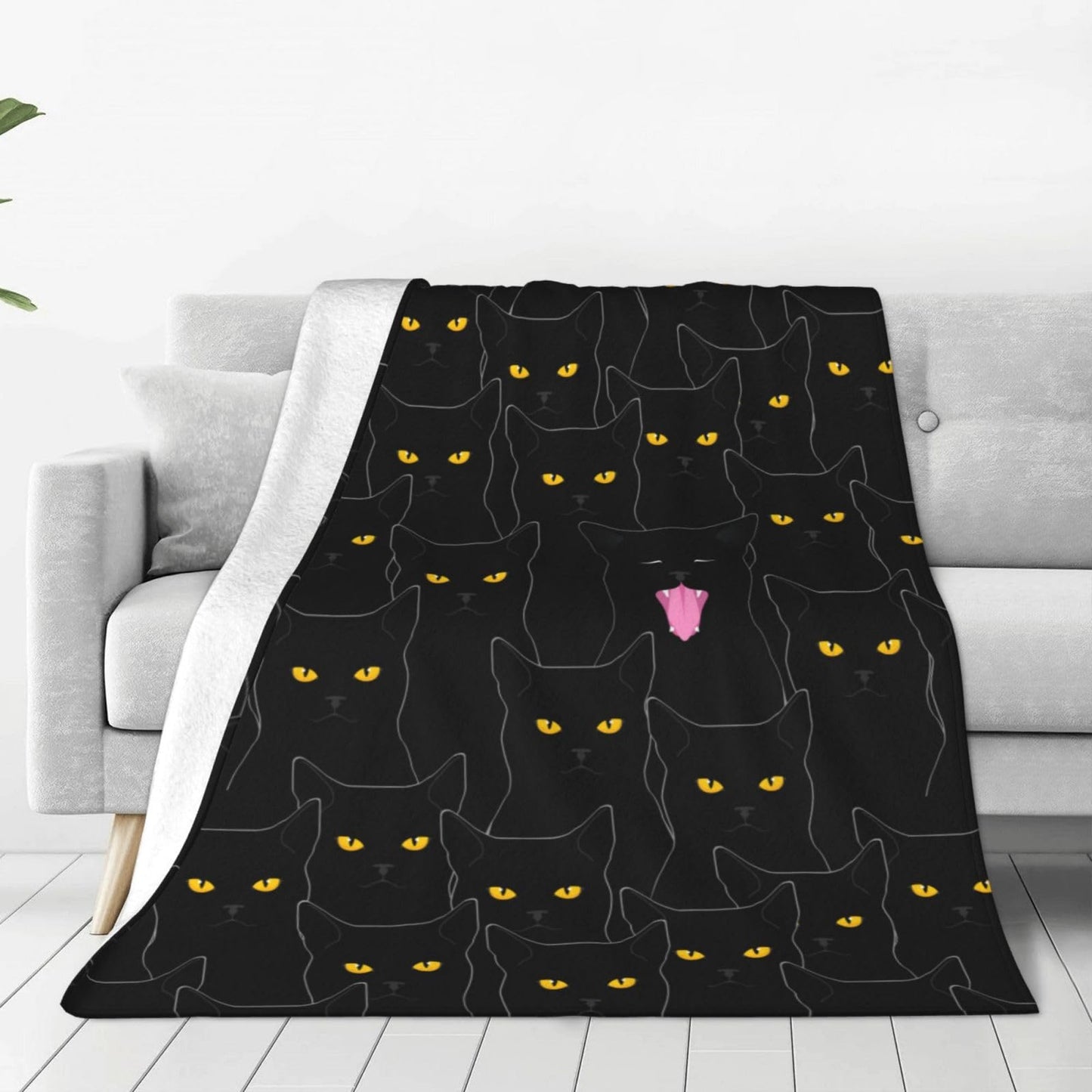 Black Cat Fleece Throw Blanket Soft Flannel Plush Lightweight Warm Cozy Blanket for Men Women Couch Bed Sofa Travel 80"x60"