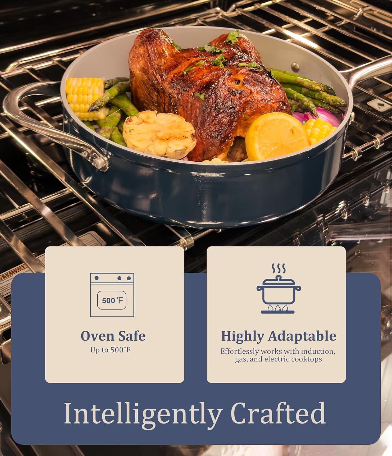 Stock Pot 4.5qt Dutch Oven with Lid (9.5") Nonstick Ceramic Coated Non-Toxic PFAS-Free Even Heat Distribution for Braising, Baking Bread & Soups, Compatible for All Cooktops(Induction/Gas/Electric) Oven Safe to 500°F (Caribbean Blue)