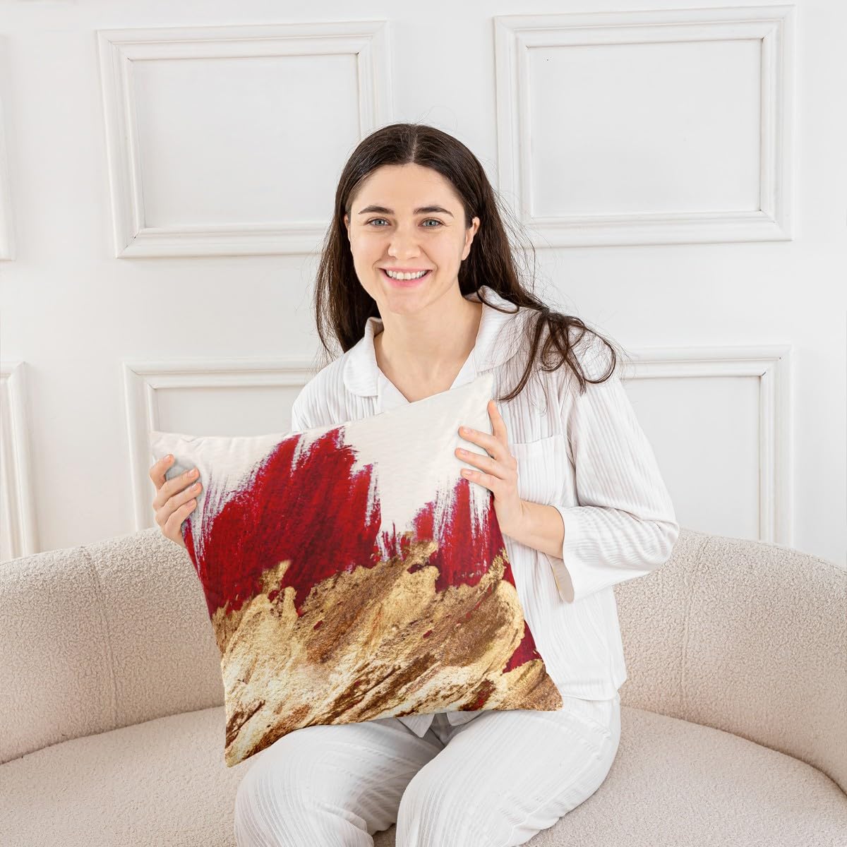 Feelyou Kids Red Throw Pillow Cover 20"x20" Set of 2 Red Gold Pattern Pillow Cases Cushion Covers for Teens Decor Abstract Art Decorative Throw Pillowcases Modern Style Cushion Cases Bedroom