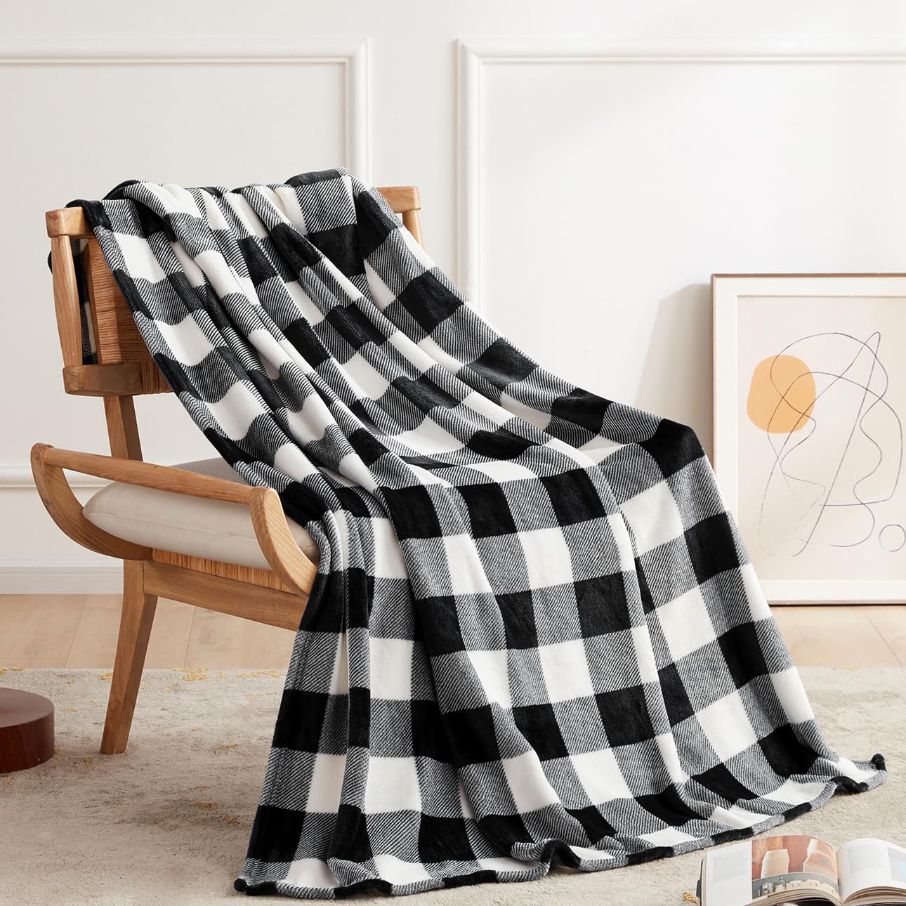 Touchat Fleece Throw Blankets, Buffalo Plaid Throw Blanket for Couch Sofa Bed, Soft Warm Fuzzy Cozy Plush Checkered Blanket, Lightweight Farmhouse Decor(Black and White Plaid, 50“ x60”)