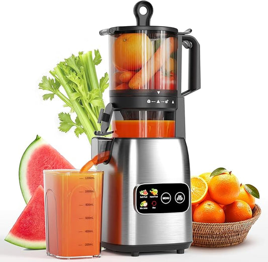 Kndko Juicer Machines, Slow Masticating juicer with 5.4" Wide Feed Chute, Juice Extractor Machine for Whole Vegetables & Fruits, Cold Press Juicer, High Juice Yield, Easy to Operation & Clean