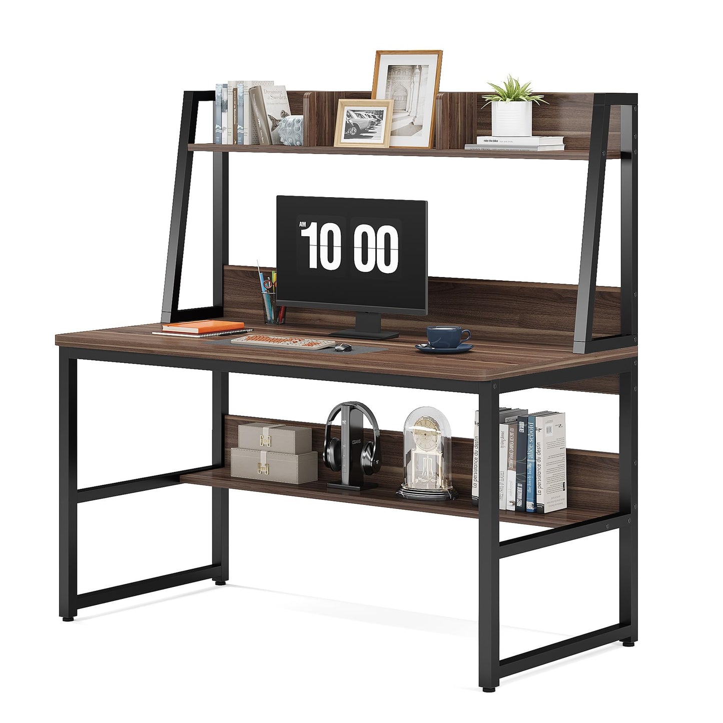 Tribesigns Computer Desk with Hutch, 47 inches Home Office Desk with Space Saving Design with Bookshelf for Small Spaces