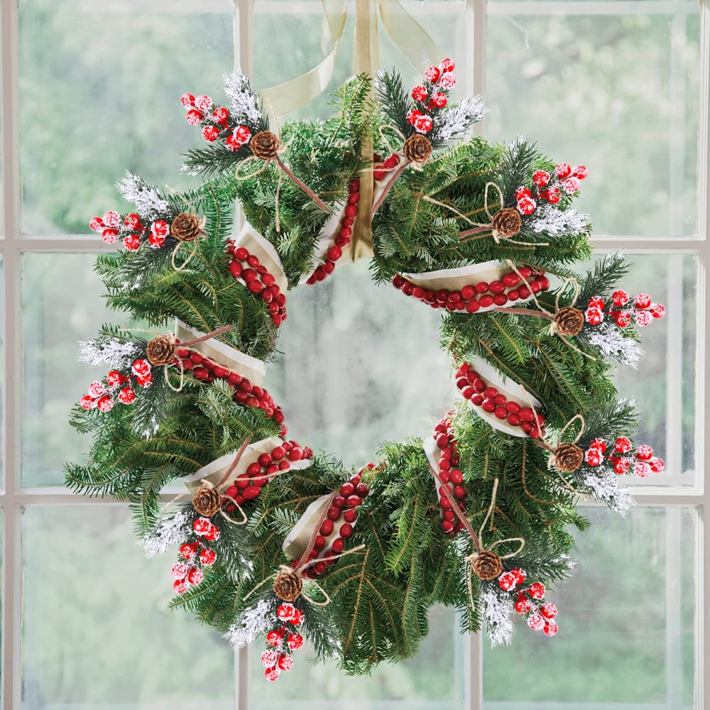 10 Pcs Red Berry Stems - Pine Cones for Crafts,Pine Cones for Decorating,Red Berry Wreath Floral Picks,Valentine's Day Mother's Day,Birthday Party Decoration,Gift Wrap Embellishment