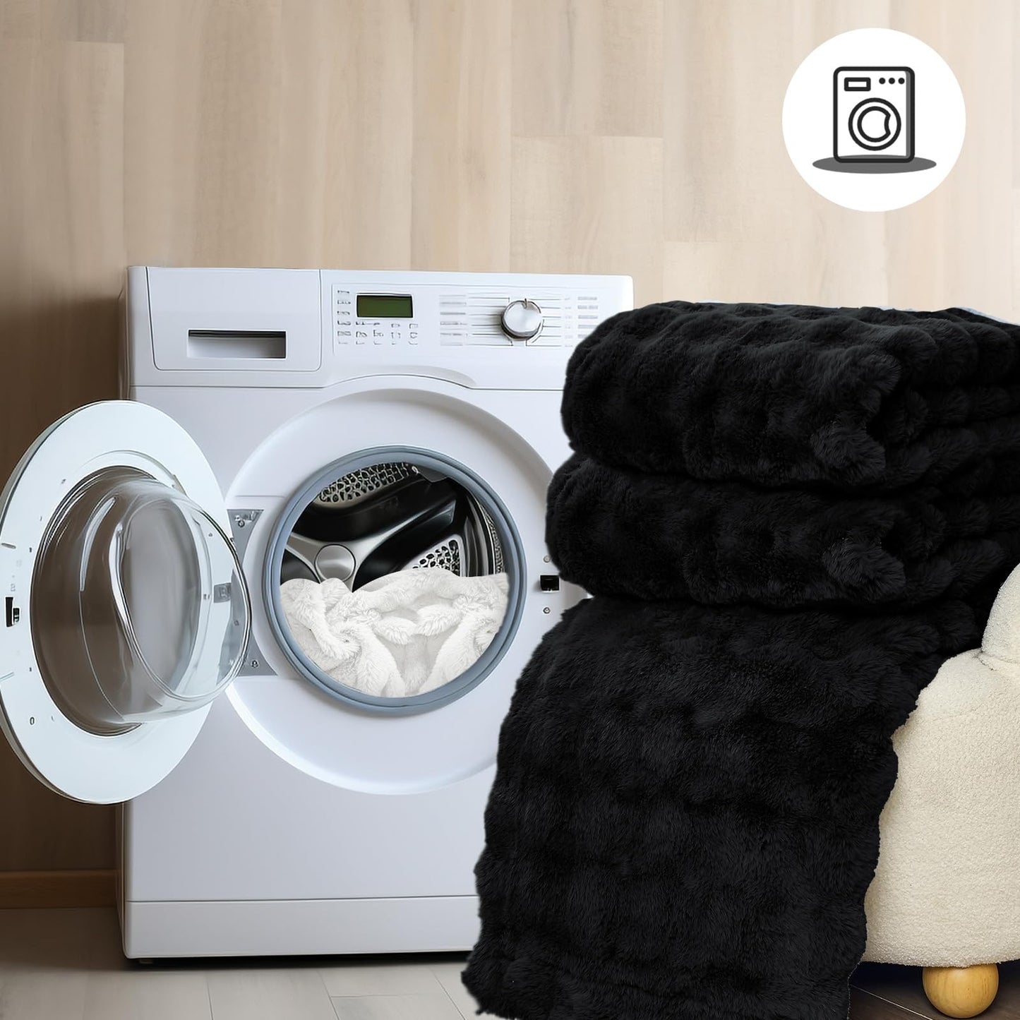 Moenchy Faux Fur Black Throw Blanket for Couch - Super Soft Heavy Flufyy Thick Bubble Throw Blankets for Bed Bedroom Living Room Farmhouse Sofa Chair Fall Winter Warm, 50x60 Inch