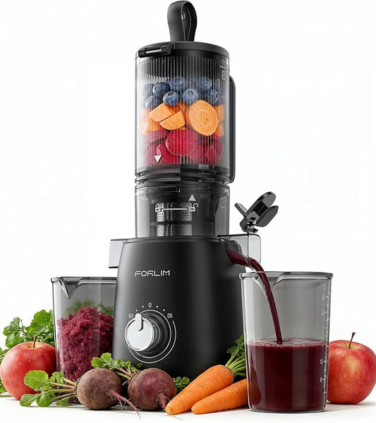 FORLIM High-Yield Cold Press Juicer, Easy to Clean, Powerful Juicer Machines with Large Feed Chute for Whole Vegetables and Fruits, Self Feeding (Black)