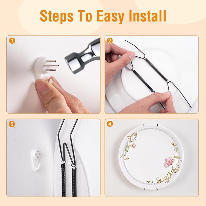 Bilillo 15 pcs Plate Hangers for The Wall, 8/10/12 Inch Invisible Plates Hangers, Stainless Steel Plate Wall Holders for Display Various Sizes with Hooks for Decorative (Black)