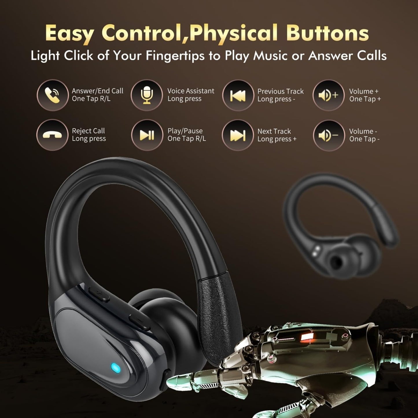 HAOYUYAN Wireless Earbuds, Sports Bluetooth Headphones, 80Hrs Playtime Ear Buds with LED Power Display, Noise Canceling Headset, IPX7 Waterproof Earphones for Workout/Running