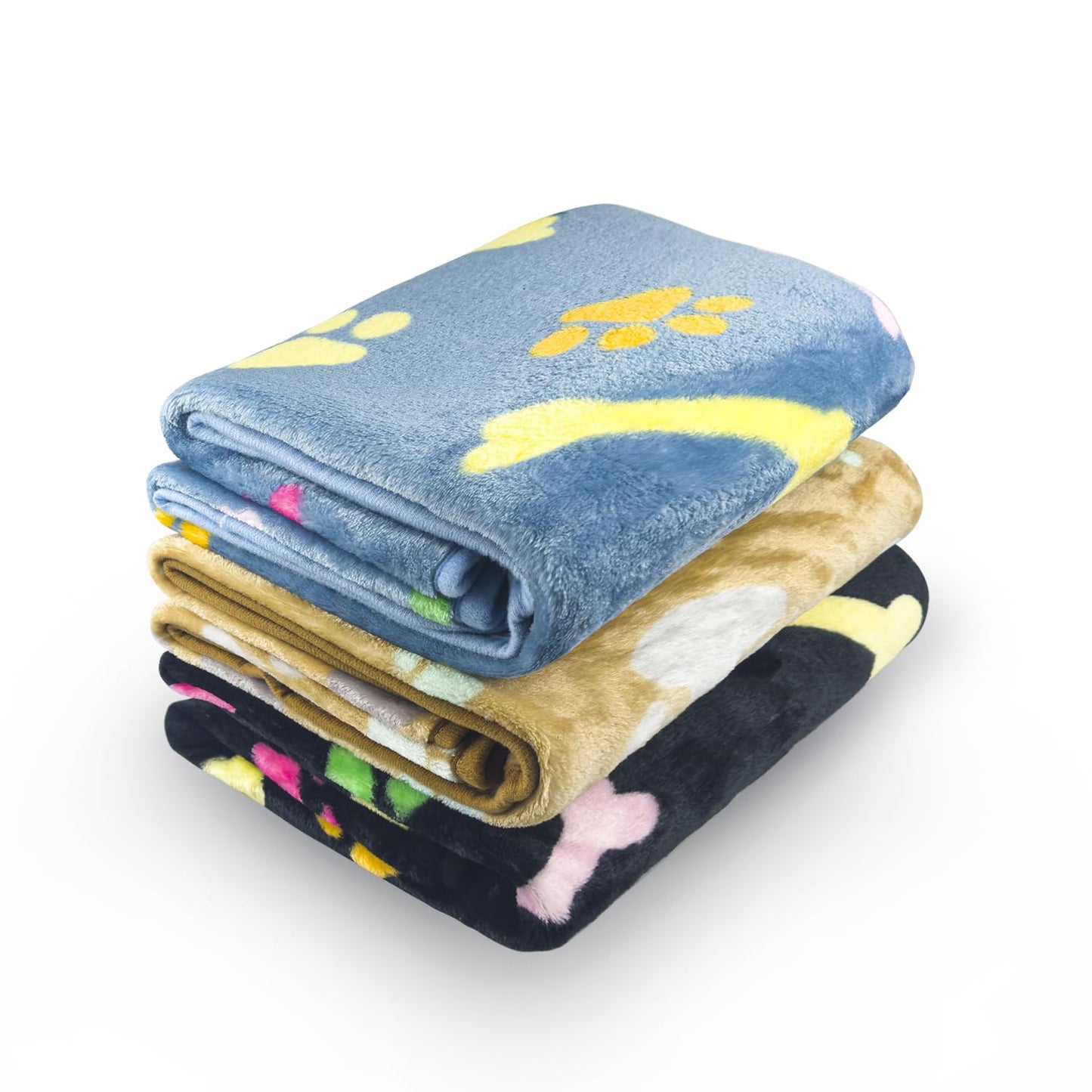 LeapSheep Pet Blankets for Dogs Cats - 3Pack Bone Pattern Super Soft Fluffy Dog Blankets for Small Medium Large Doggy Kitten (Coloful Bones, Small)
