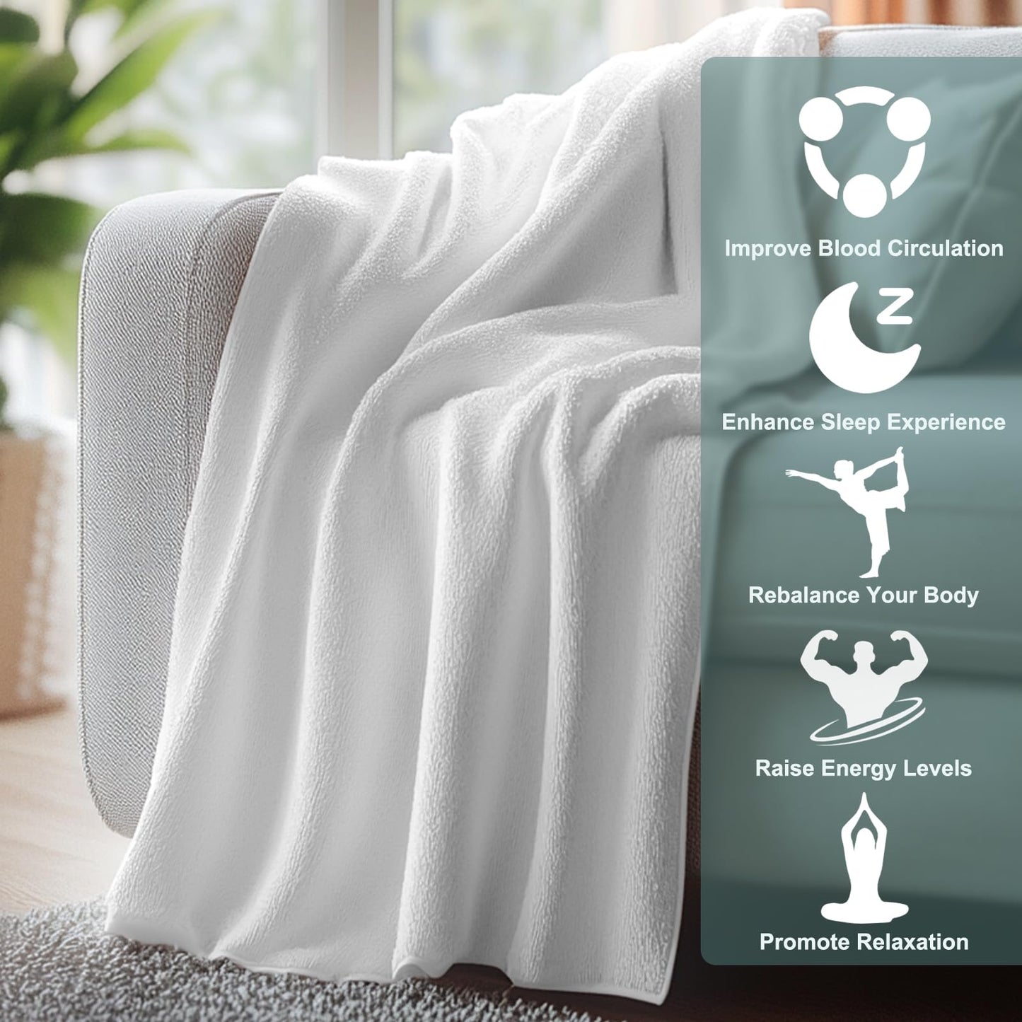 MAOOHON Grounding Blanket Queen, Earth Connected Bedding Throw, Grounding Sheet for Improved Sleep, Includes Silver Fiber 60x80 Inch, White