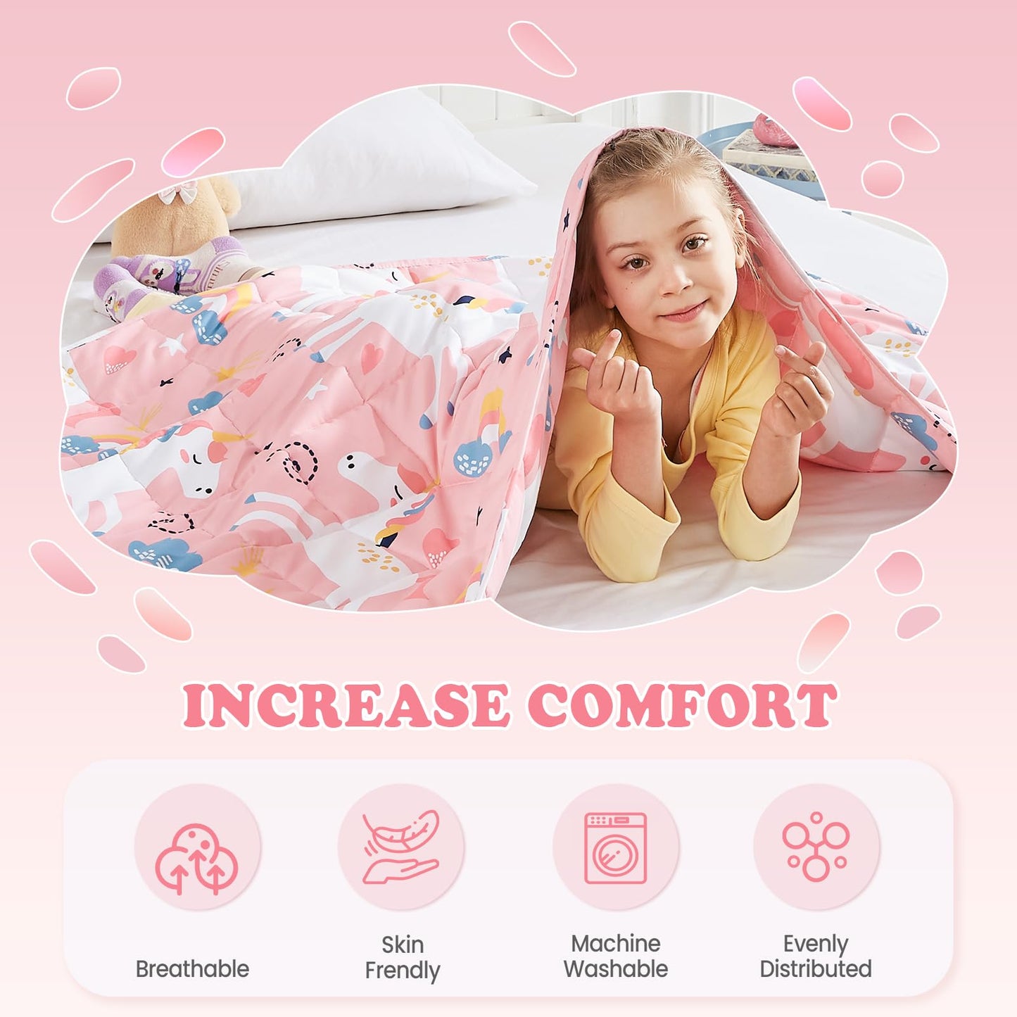 HOSUKKO Weighted Blanket - 5 lbs Pink Unicorn Heavy Blanket - Breathable Blanket(36 * 48 inches, 5 lbs)