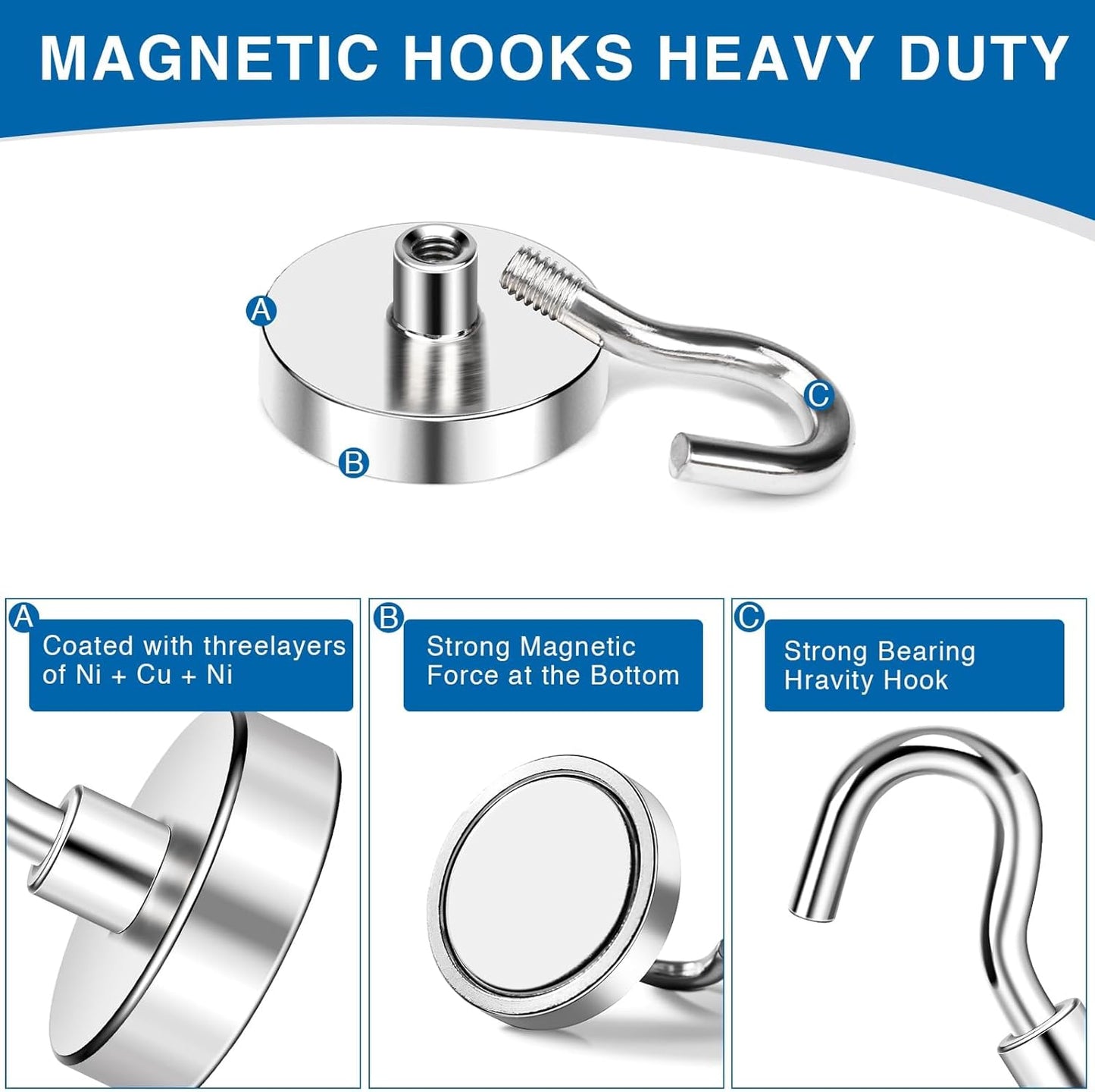 LOVIMAG Magnetic Hooks for Cruise Cabins, 110lbs Magnetic Hooks for Classroom, Strong Magnets with Hooks for Hanging, Neodymium Magnet Hooks for Fridge, Ceiling, Locker, Camper, Travel-12 Pcs