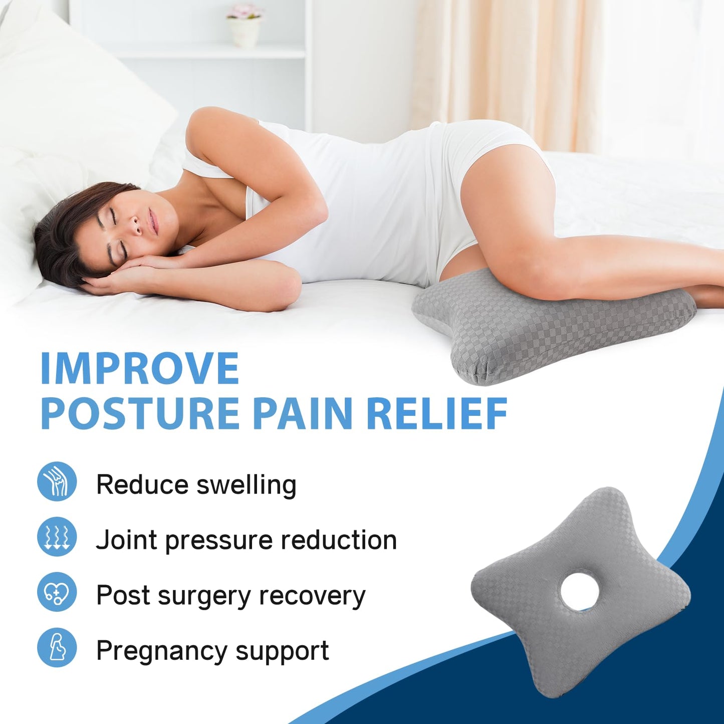 Leg & Knee Pillow for Side Sleepers - Upgraded Memory Foam Pillow Between Legs for Side Sleeping, Leg Pillow for Back, Hip, Sciatica Pain Relief, Side Sleeper Wedge Pillow (Light gray-no straps)