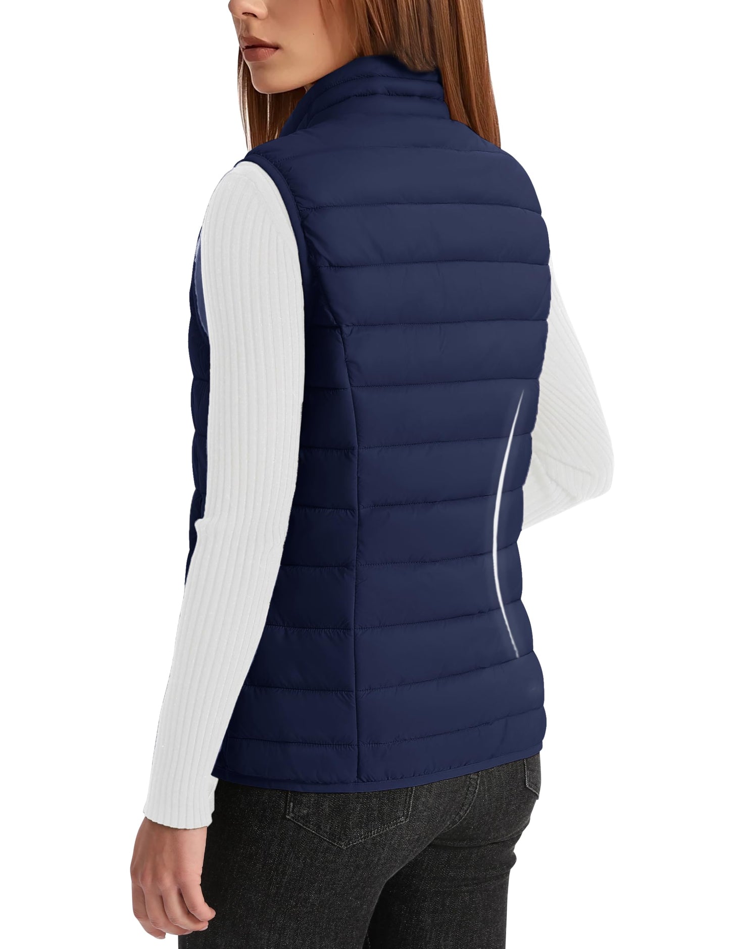 YUCOLEN Women's Puffer Vest Lightweight Trendy Stand Collar Quilted Padded Puffy Vests Sleeveless Jackets Fall Winter Outerwear Navy L