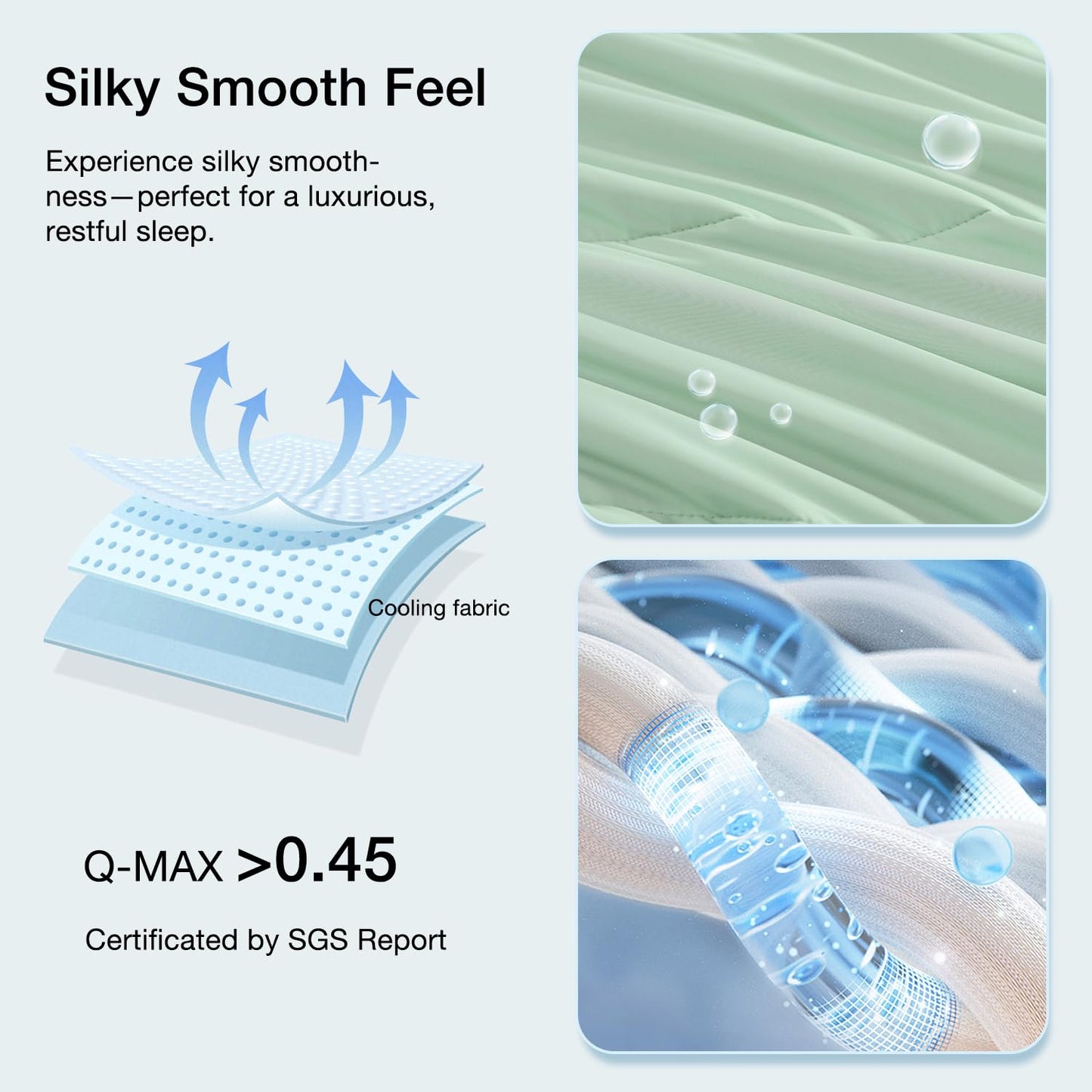 Monbix ChillChilla Cooling Comforter Queen Size-3 Pieces Cooling Blankets for Hot Sleepers and Night Sweats, Double-Sided Summer Queen Comforter Set, Breathable Lightweight Blanket Grey Green