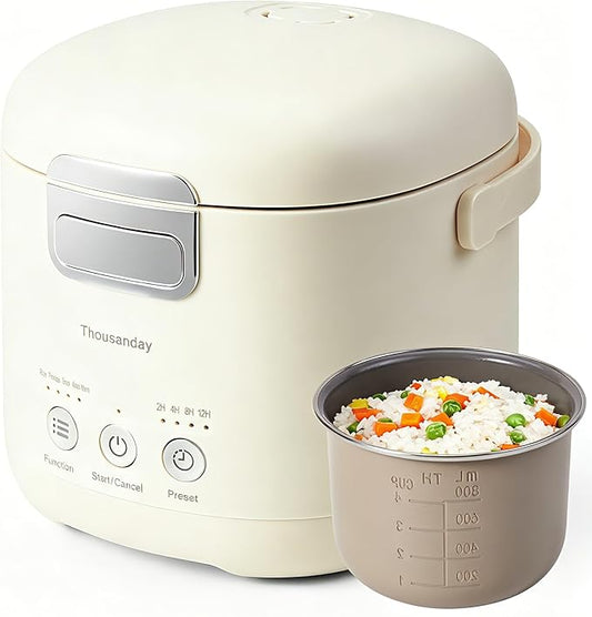 Small Rice Cooker, Mini Rice Cooker 2 Cup Uncooked(4 Cup Cooked), Portable Non-stick Electric Rice Maker, for Dorm Travel Office 1-2 Person, 12 Hours Timer Delay & Keep Warm, Beige