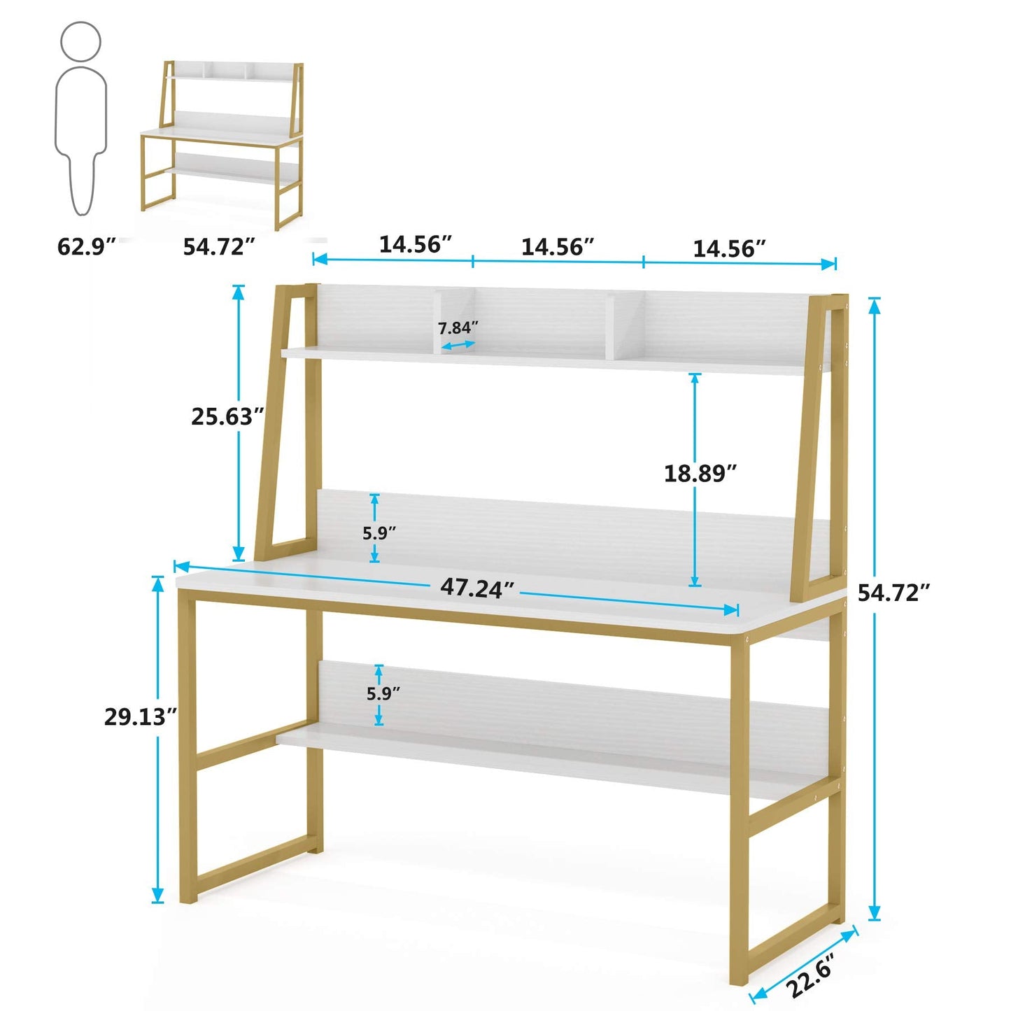 Tribesigns Computer Desk, 47 inch Office Desk with Hutch and Bookshelf, Modern Study Writing Table for Home Office (White)