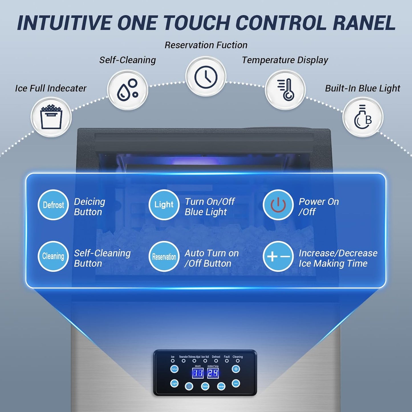 15" Wide Commercial Ice Maker Machine 120LBS/24H - 40PCS Ice Cubes per Cycle, with 30LBS Storage Bin Undercounter/Freestanding Ice Cube Maker for Home Bars and Outdoors, Self-Cleaning Ice Machine
