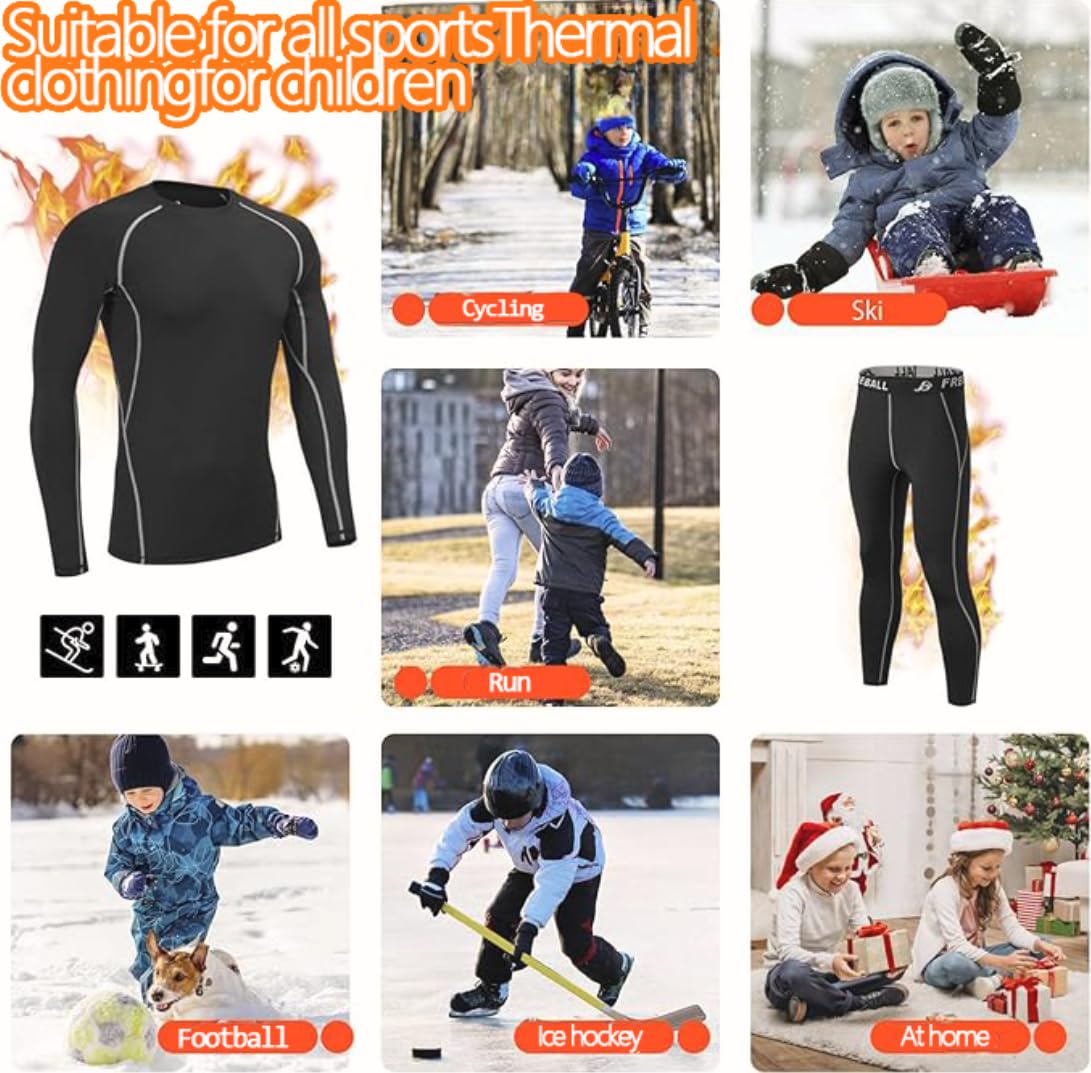 Muzikin Youth Kids'Thermal Underwear Set, Fleece-Lined Compression Shirt & Leggings, Kids Base Layer for Cold Weather Comfort, Moisture-Wicking Base Layer for Sport, Breathable Warm Thermals (30)
