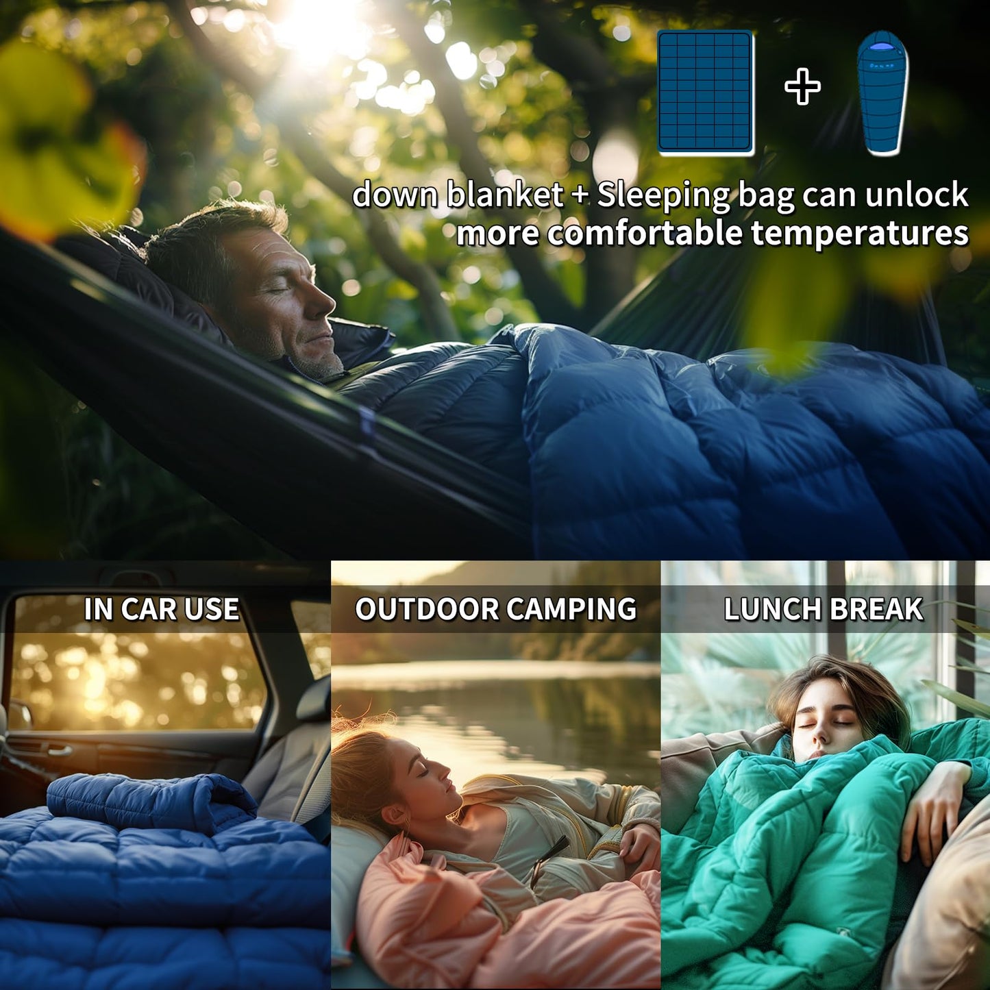 QEZER Down Camping Blanket Packable,600+Fill Power，Multi-Purpose Warm Camping Quilt for Outdoor Camping, Backpacking, and Hiking, 73x53 inches.（Light Green）