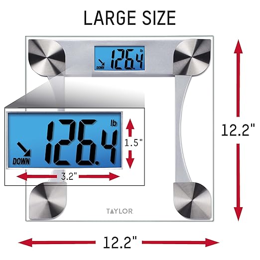 Taylor Digital Glass Weight Tracking Scale, Bathroom Scale for Body Weight, Digital Bathroom Weighing Machine, Highly Accurate & Measures Weight up to 440 lb, Battery Powered, FSA HSA Eligible, Clear