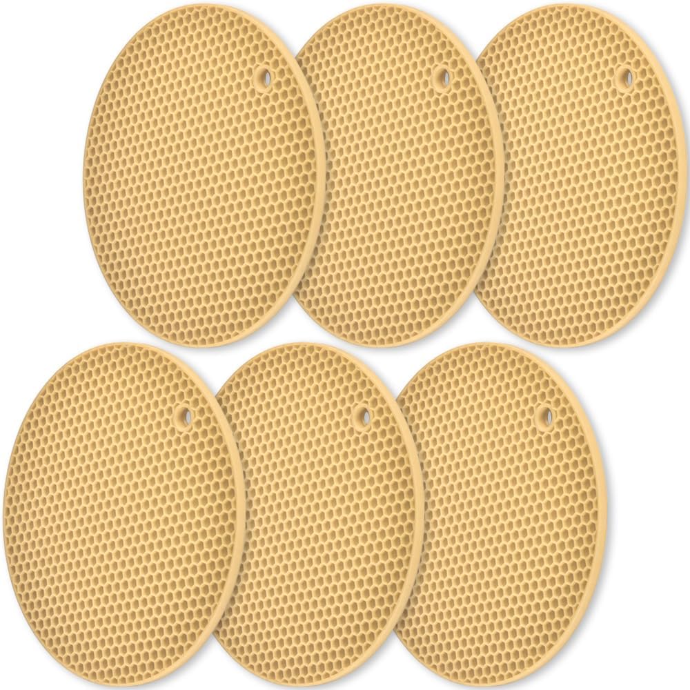 homEdge Silicone Trivets Mat, 6 Packs Multipurpose Non Slip Heat Resistant Pot Holder-Tan