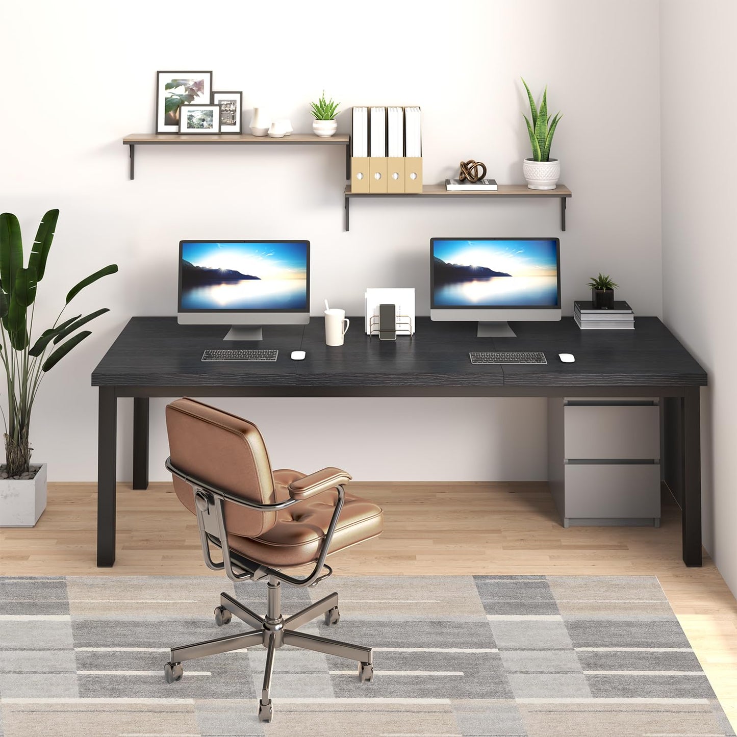 Woodalloy 78.7 Inch Large Computer Desk, Long Gaming Table, Modern Two Person Desk Large Executive Office Desk, Double Desks at Home, Perfect for Office Work, Gaming, Studying, Writing, Etc., Black.