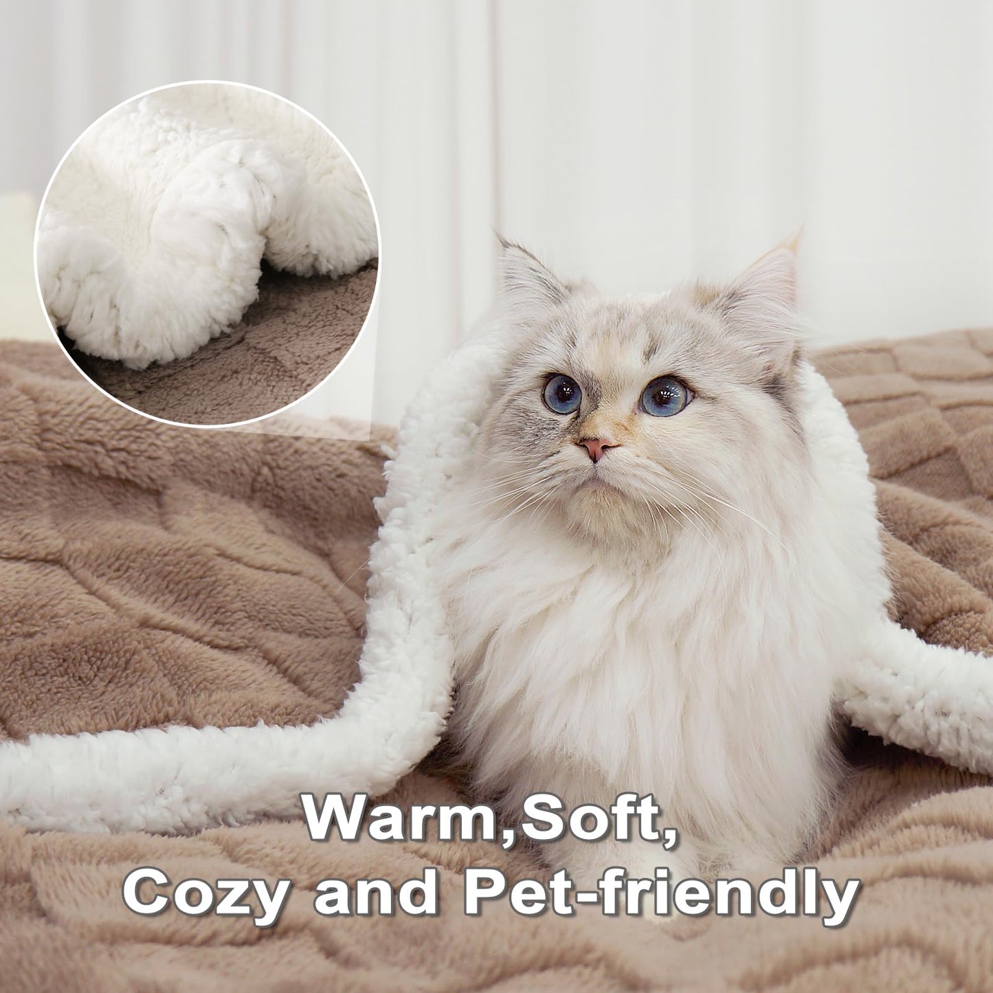 Sherpa Throw Blanket for Couch, Flannel Cozy Soft Blanket for Bed - Fleece, Coffee, 60x80 Inches