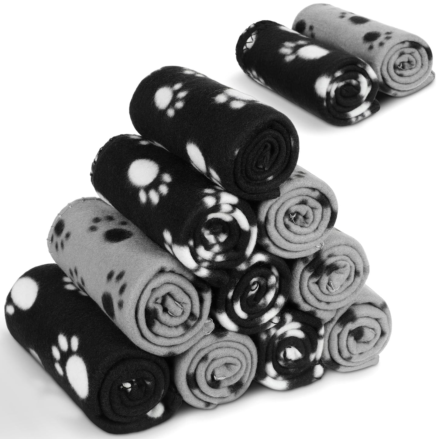 Tegeme 12 Pieces Fleece Blankets for Pets Dog Puppy Paw Print Cat Bedding Cover Blanket for Small Animals Pig Cage Liner Sleep Mat Pad Kitten Soft Warm(Classic Style,28 x 24 Inches)