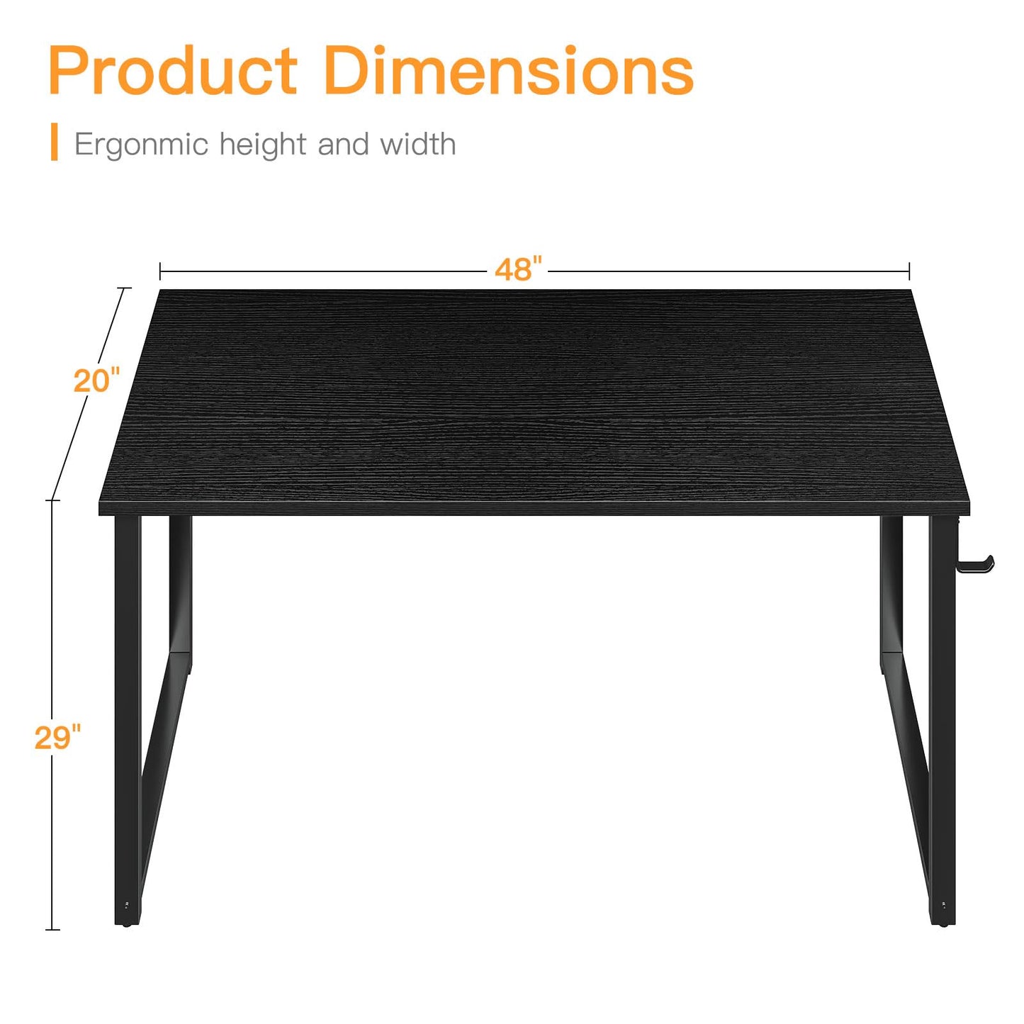 Coleshome 48 Inch Computer Desk, Modern Simple Style Desk for Home Office, Study Student Writing Desk, Black